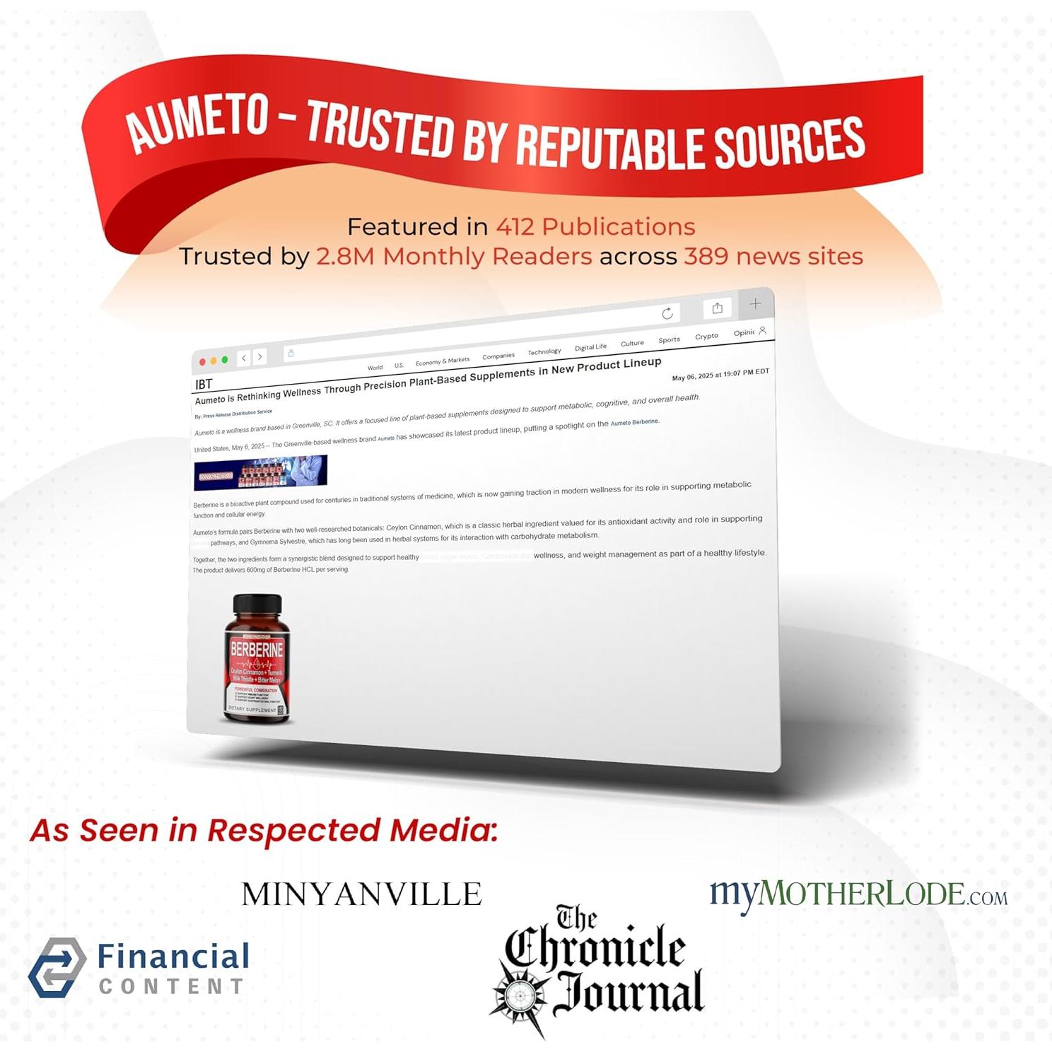 Suplemento de Berberina AUMETO 150 Cápsulas con Canela y Cúrcuma