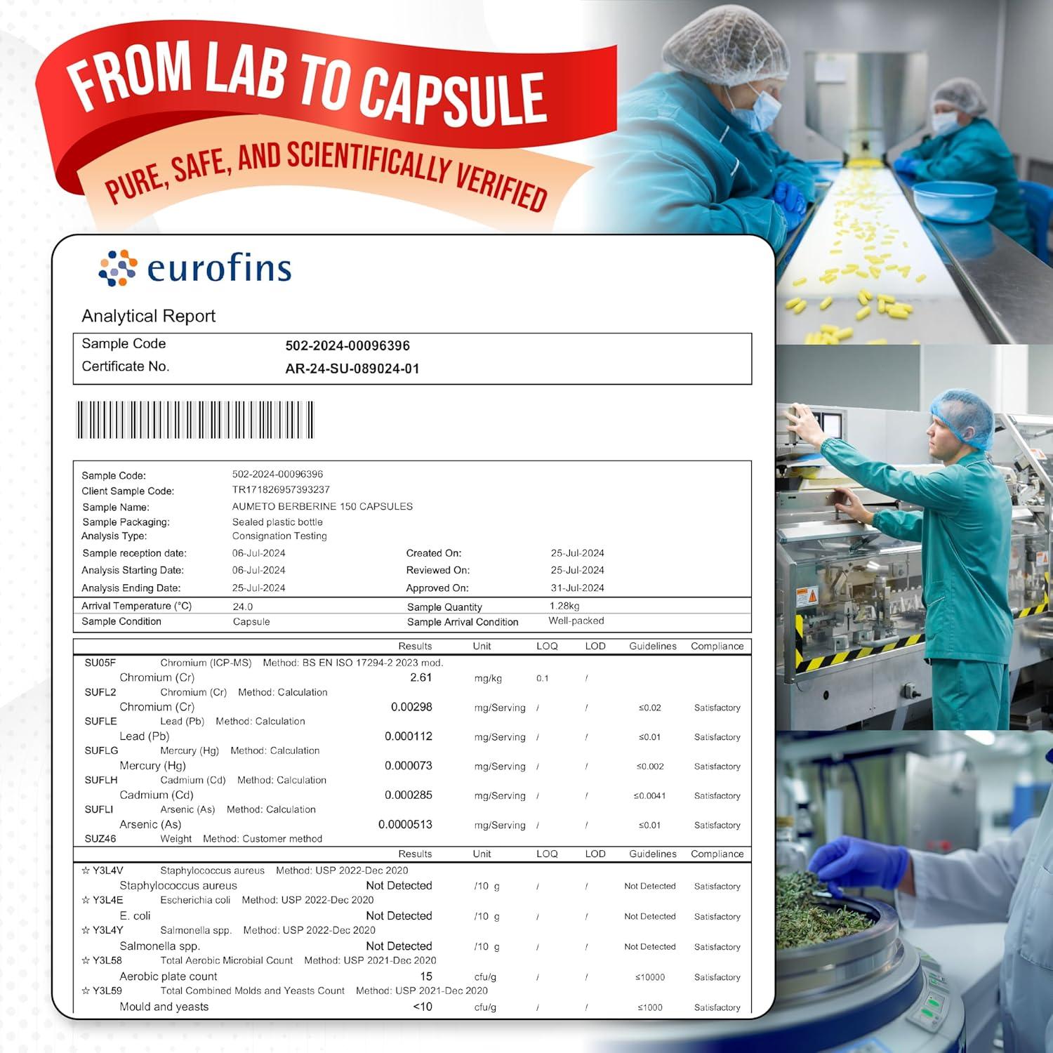 Suplemento de Berberina AUMETO 150 Cápsulas con Canela y Cúrcuma