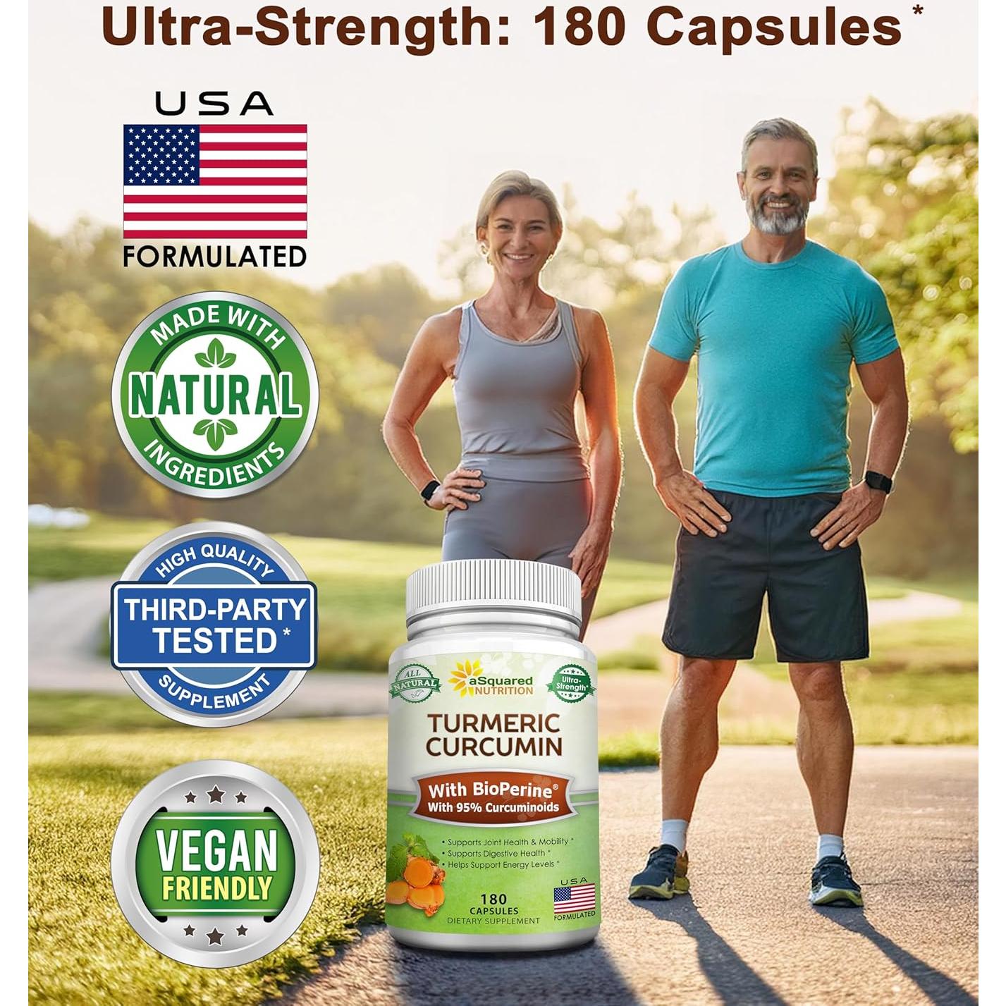 Cápsulas de Cúrcuma Curcumina 1600mg aSquared Nutrition - 180 Unidades