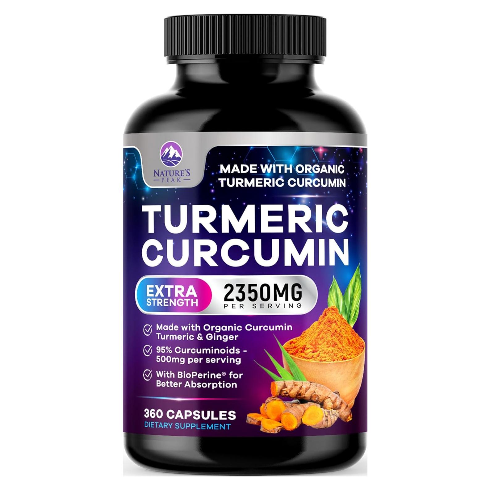 Suplemento de Cúrcuma Curcumina 2350mg Nature's Peak - 360 Cápsulas Veganas