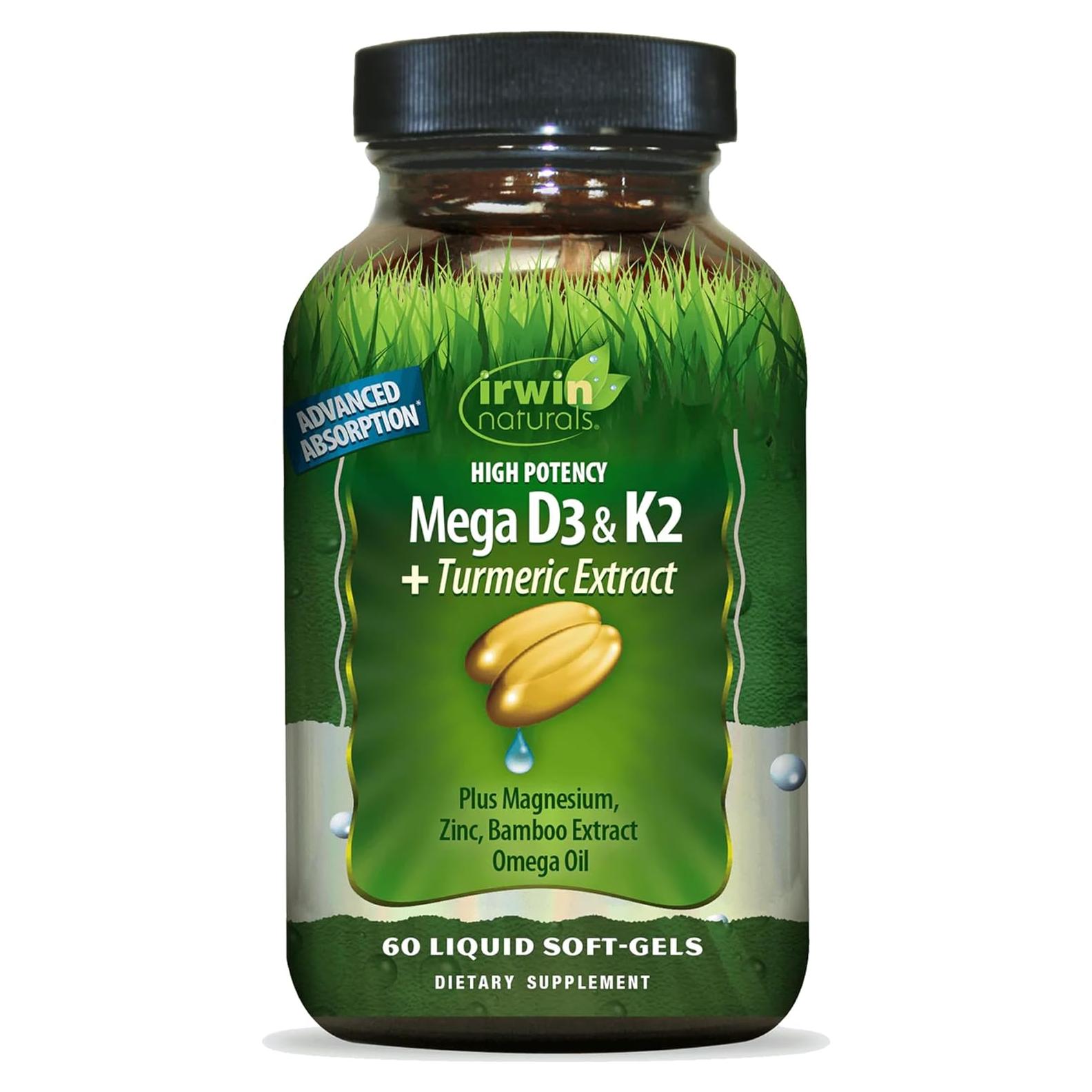 Suplemento Irwin Naturals Mega D3 K2 + Cúrcuma 60 Gelatinas