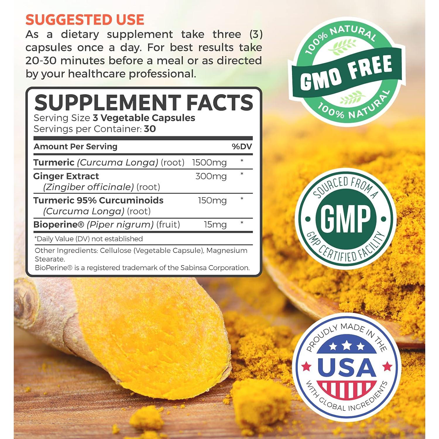 Suplemento de Cúrcuma y Jengibre Healths Harmony 1980mg 90 Cápsulas