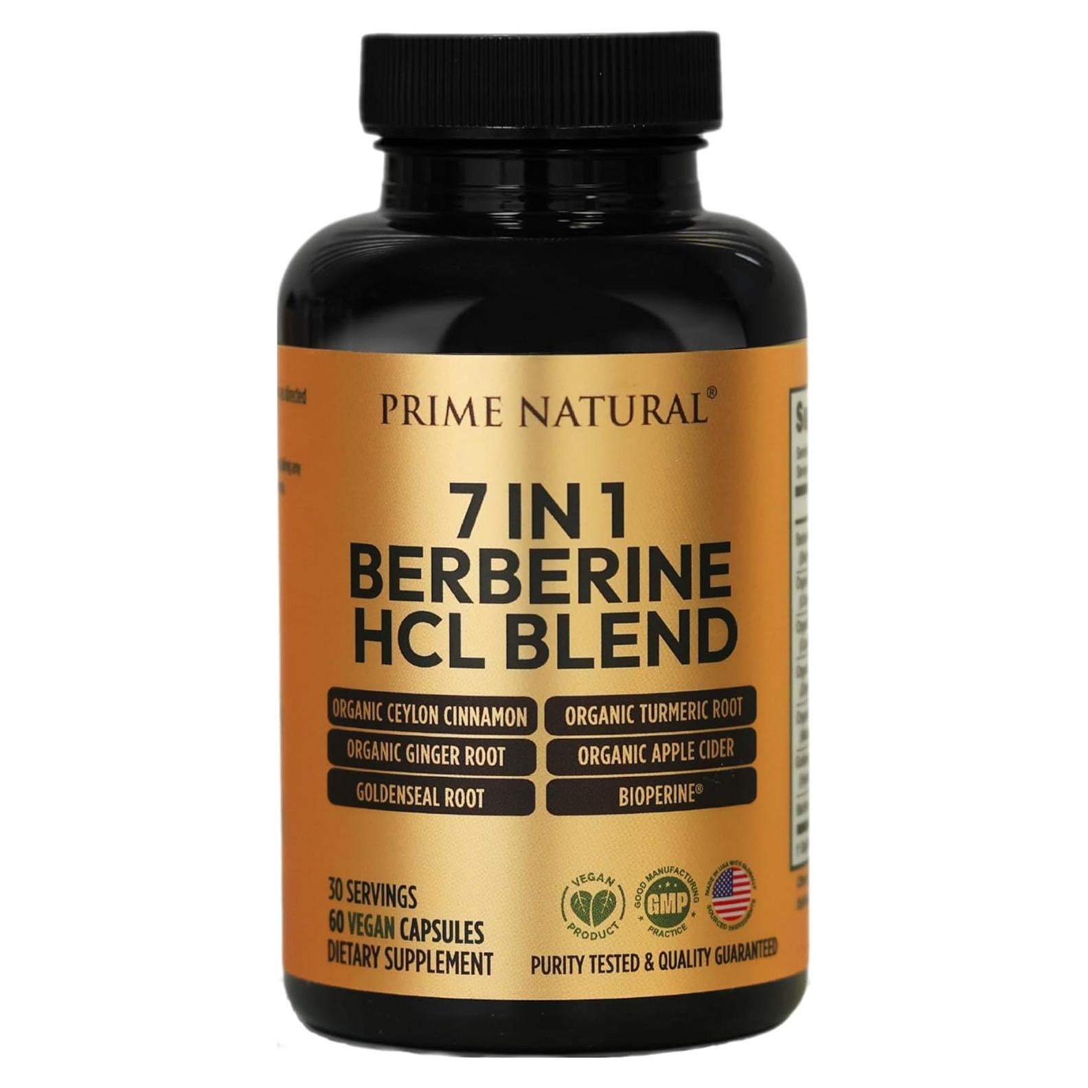 Suplemento Natural Prime Berberina HCl 600mg 60 Cápsulas