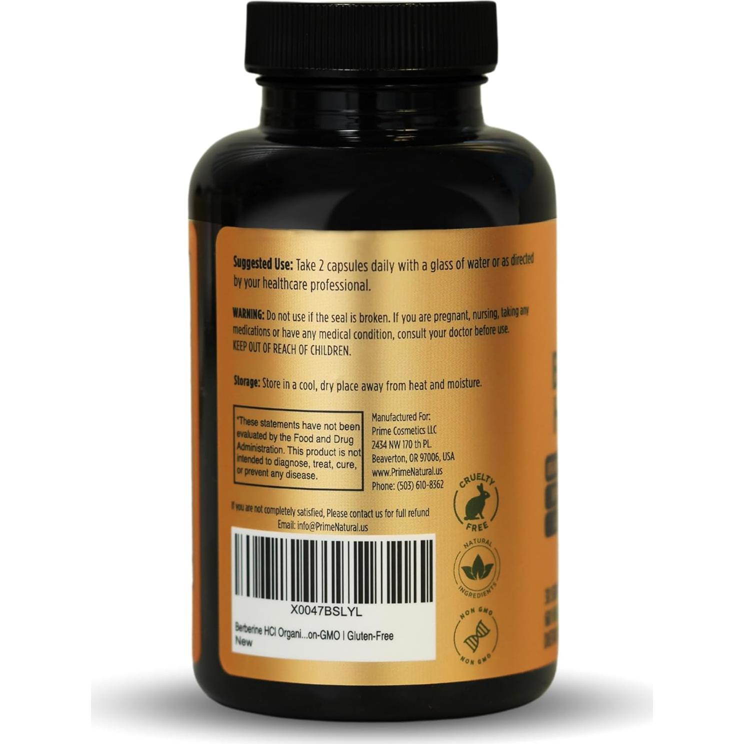 Suplemento Natural Prime Berberina HCl 600mg 60 Cápsulas