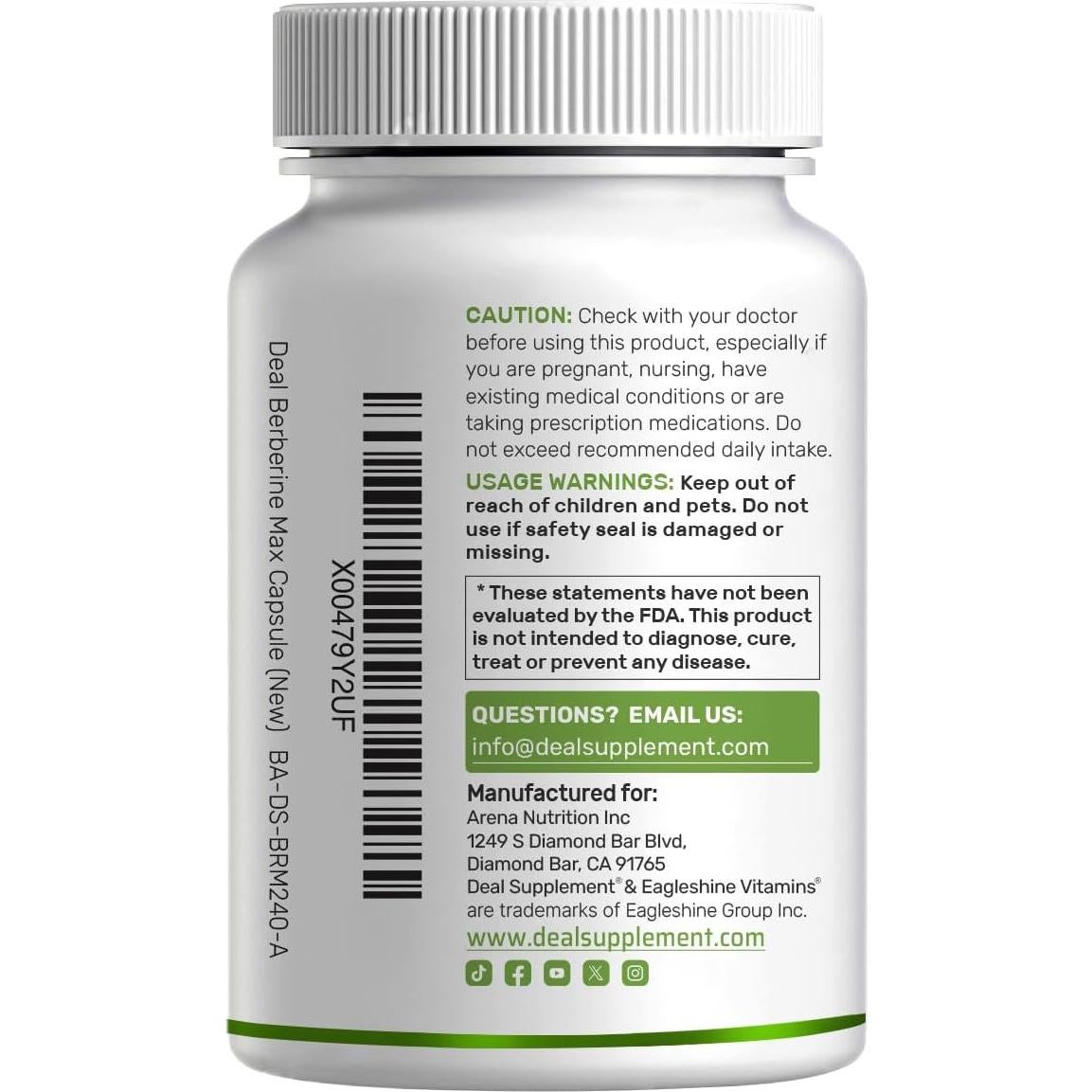 Suplemento Deal Berberina Max 5000mg con Cúrcuma 240 Cápsulas