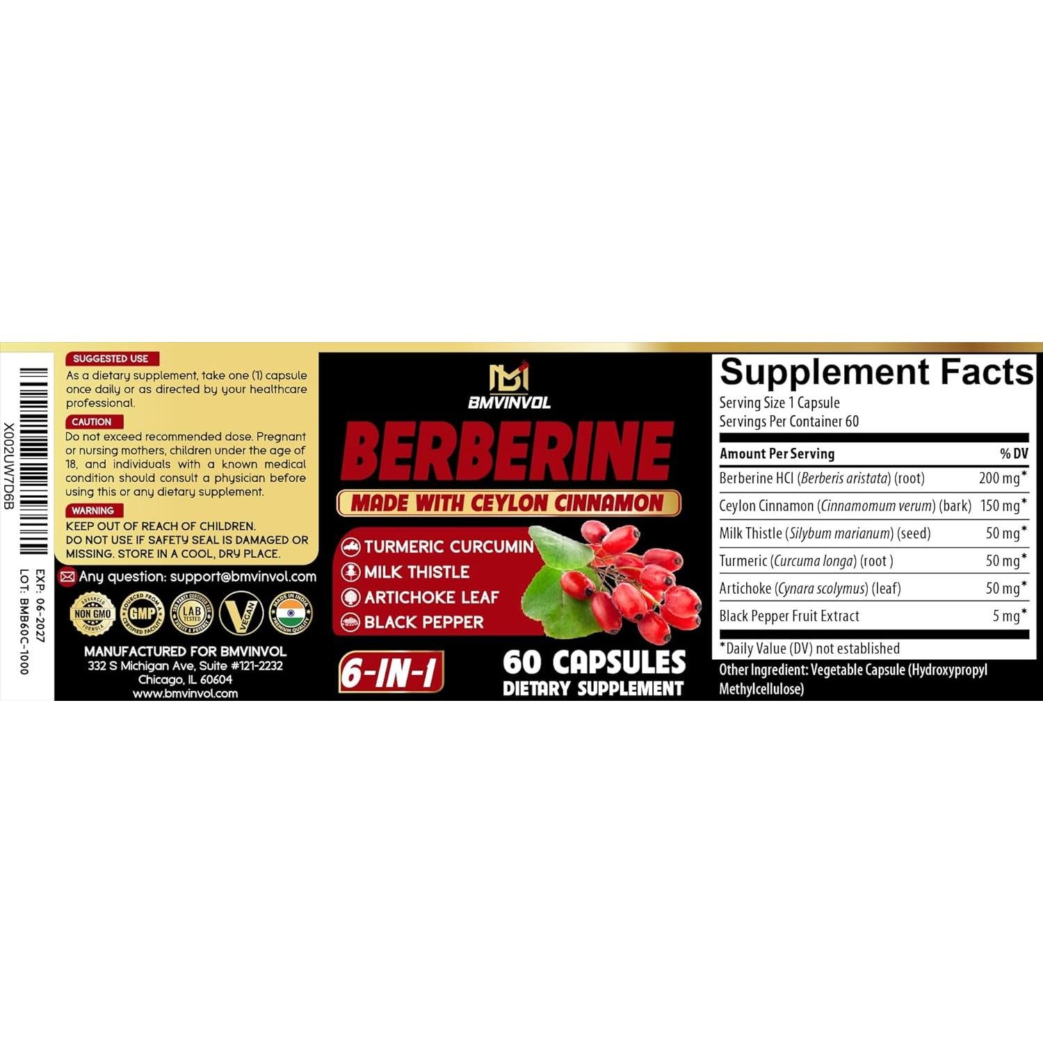 Suplemento de Berberina con Canela de Ceilán 60 Cápsulas