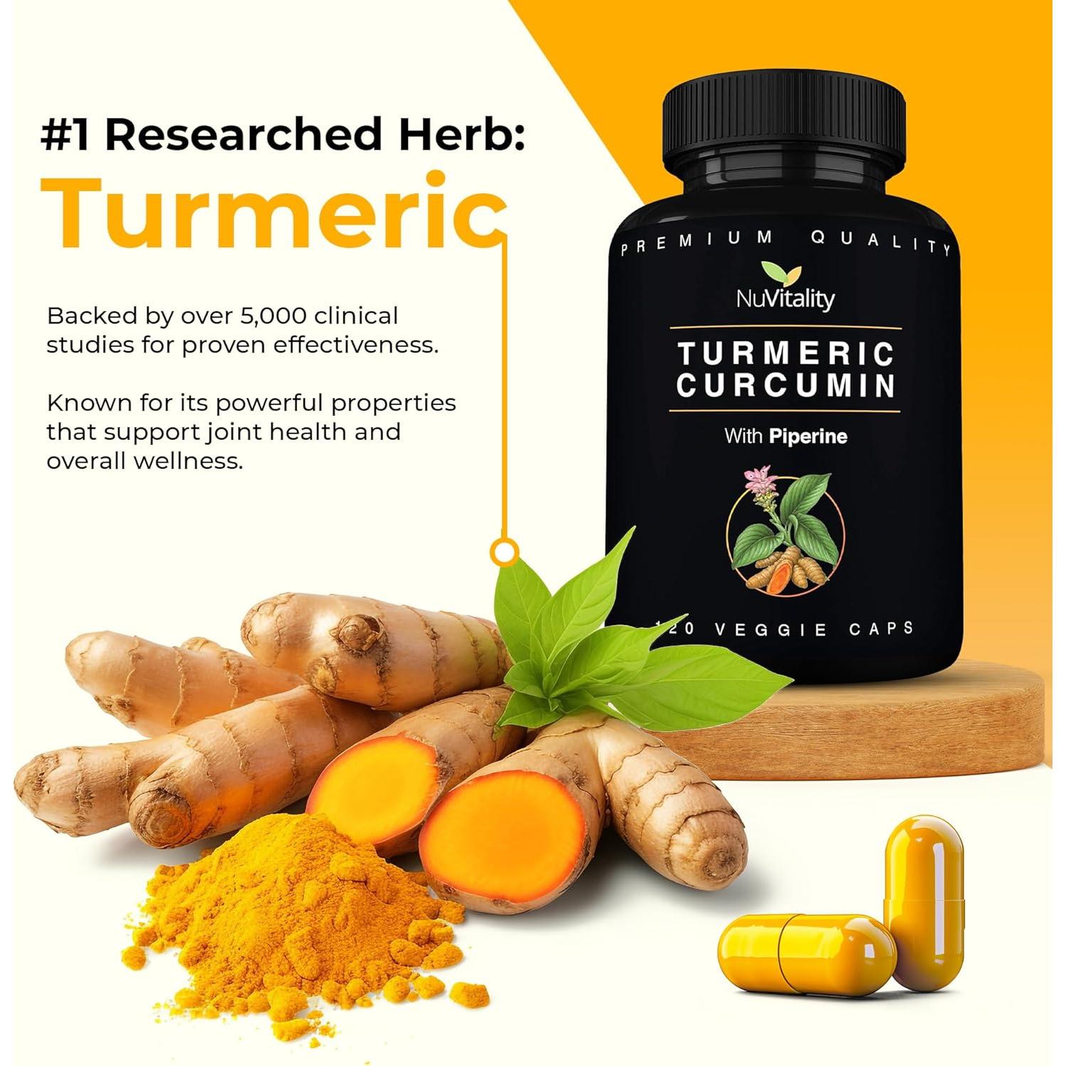 Cápsulas de Cúrcuma y Curcumina NuVitality - 120 Unidades