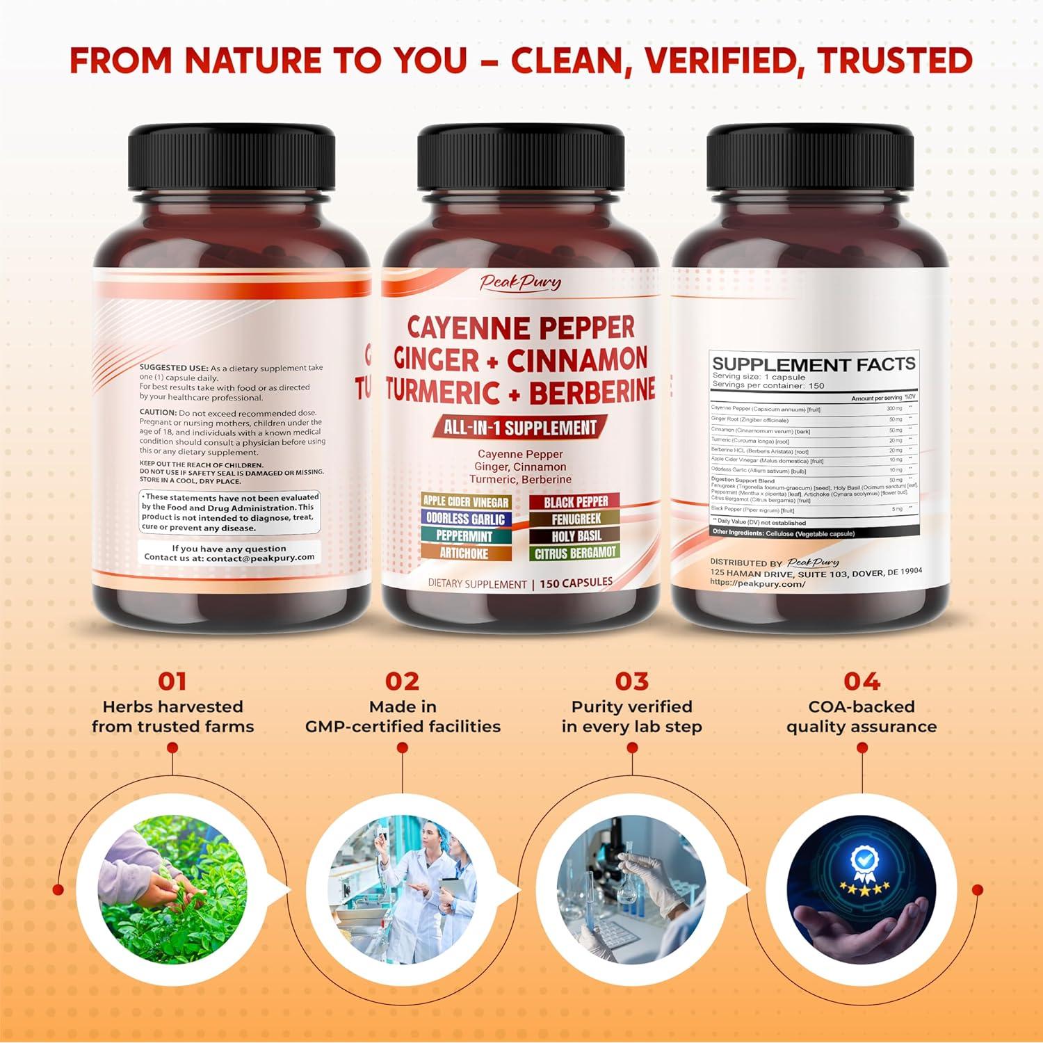 Pimienta de Cayena PeakPury 150 Cápsulas - Salud Digestiva