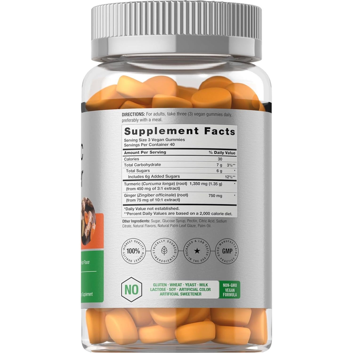 Gomitas Veganas de Cúrcuma y Jengibre Horbaach 120 Unidades