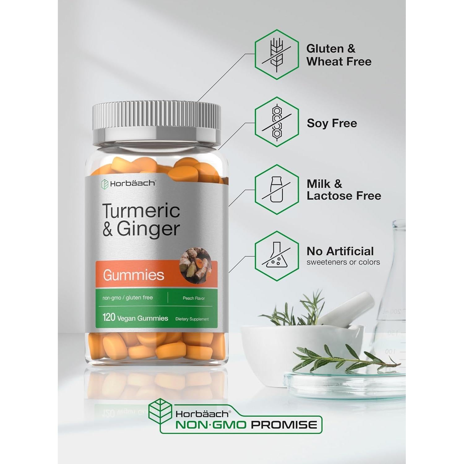 Gomitas Veganas de Cúrcuma y Jengibre Horbaach 120 Unidades