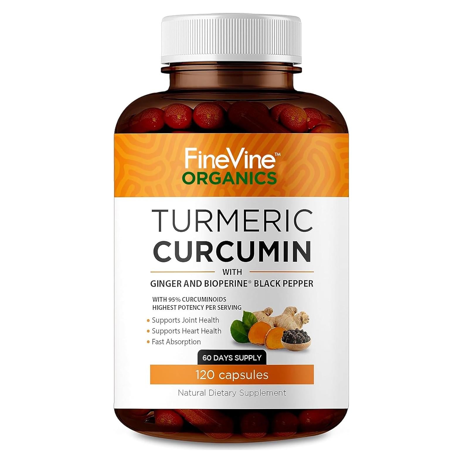 Cápsulas de Cúrcuma Curcumina FineVine 120 Unidades con BioPerine