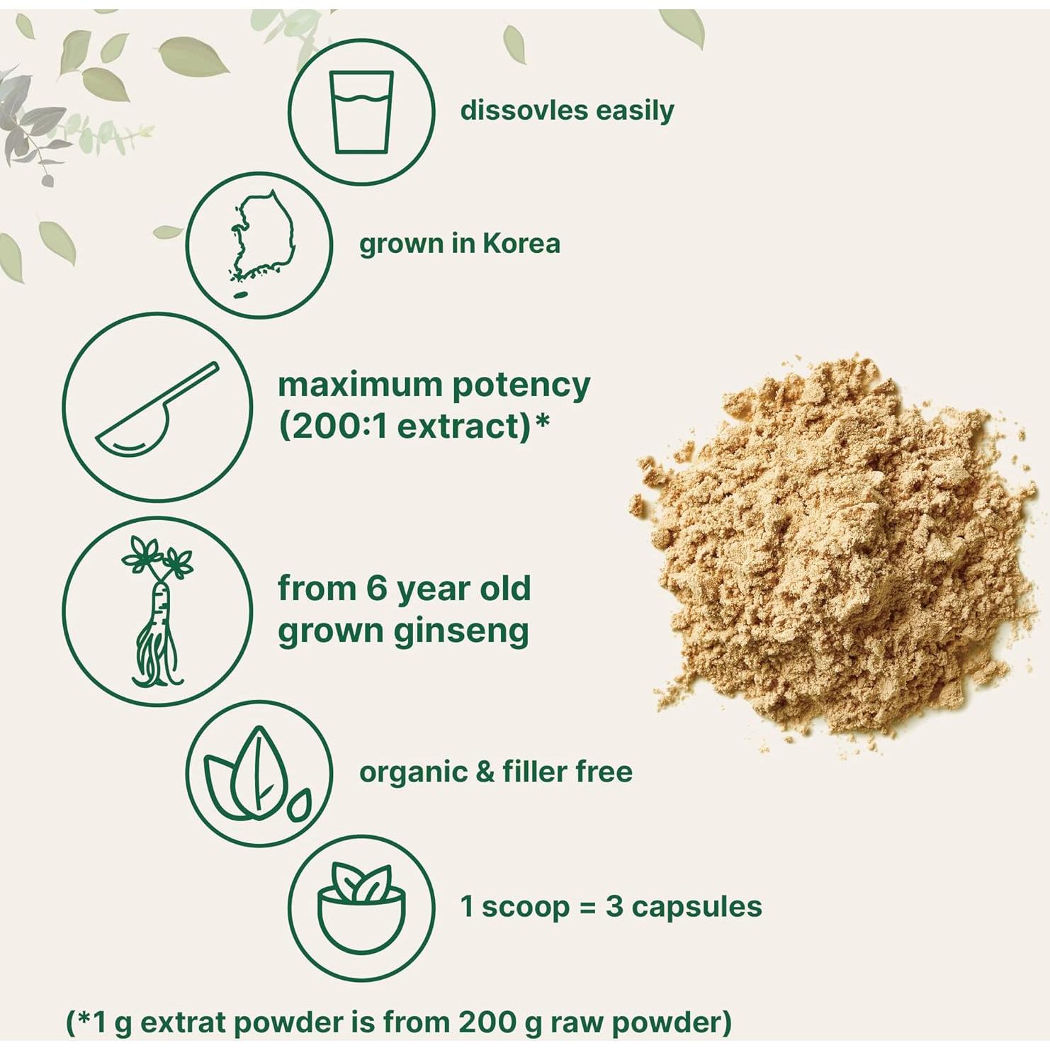 Polvo de Ginseng Rojo Coreano Orgánico Micro Ingredients 113g