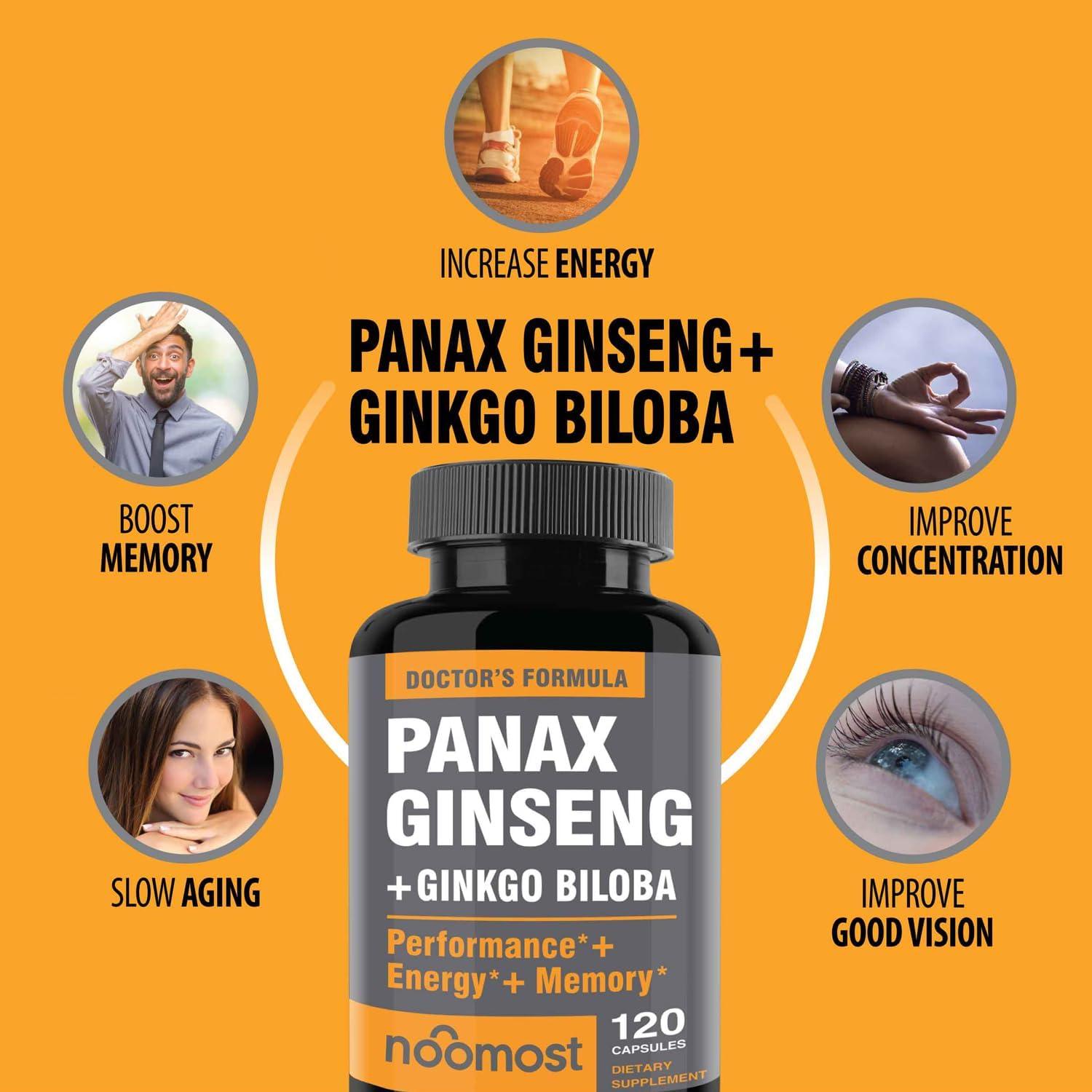 Cápsulas Veganas de Ginseng Rojo Panax y Ginkgo Biloba 120u