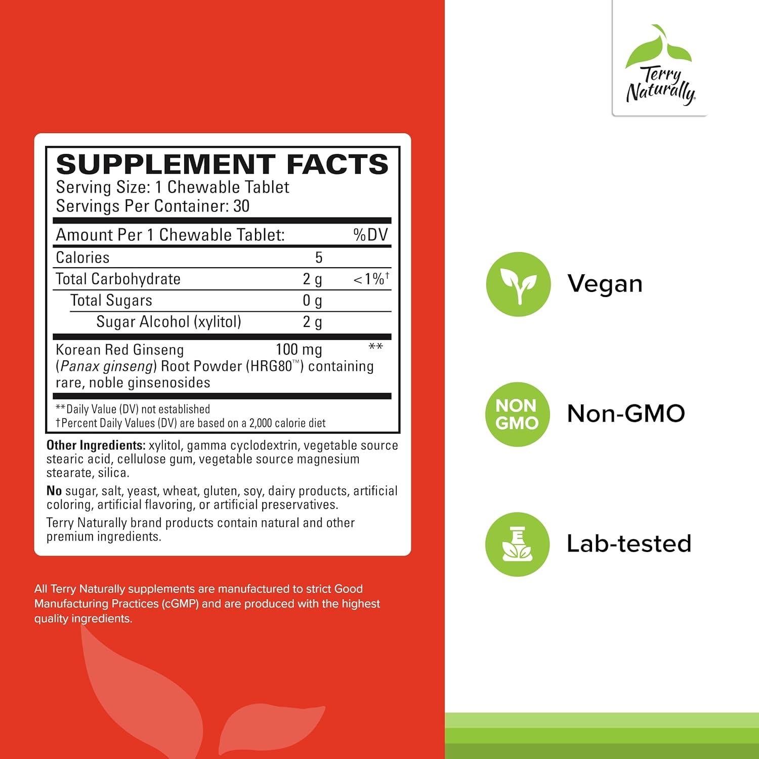 Suplemento Energético Terry Naturally Ginseng Rojo 30 Tabletas