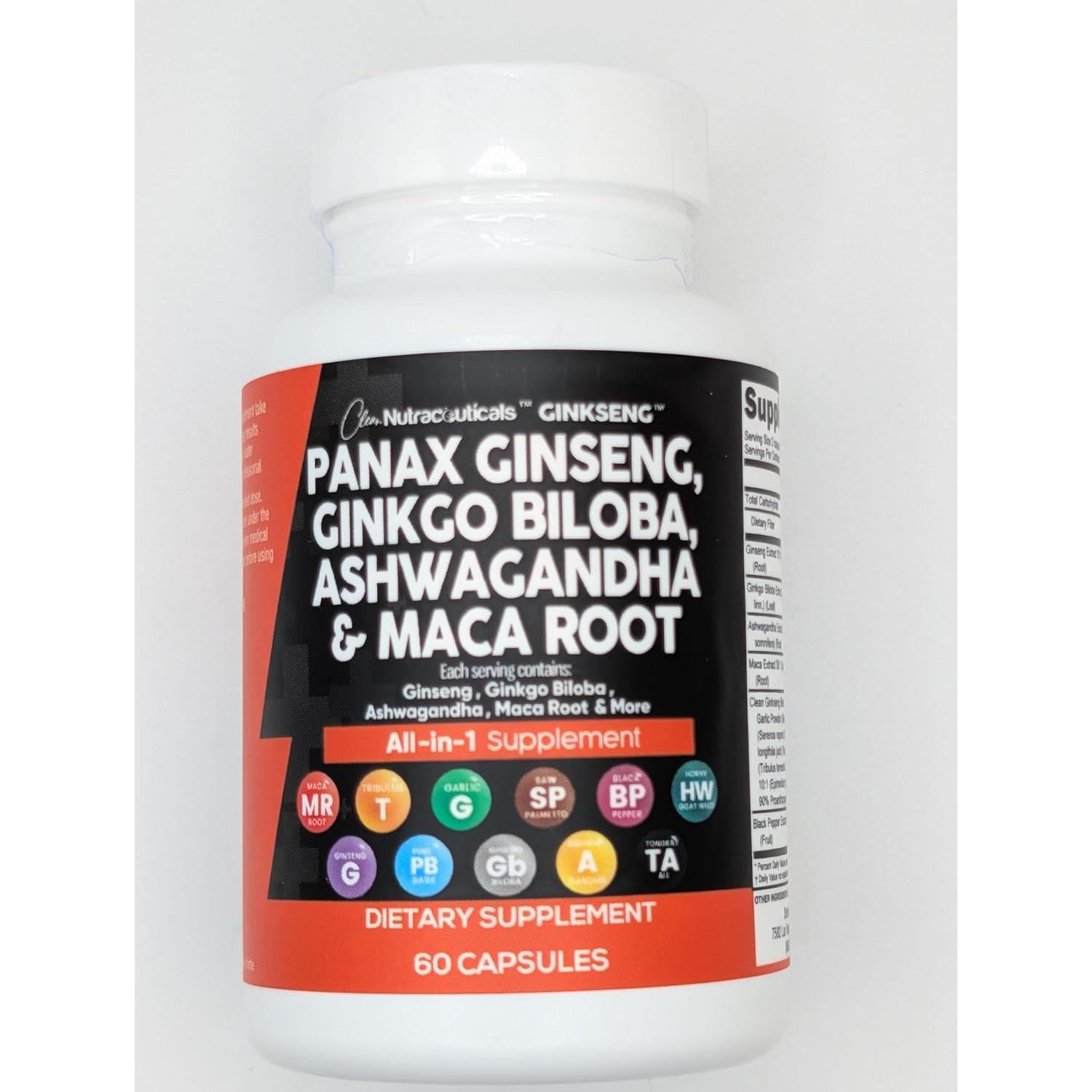 Suplemento Clean Nutraceuticals Ginseng y Ginkgo Biloba 60 Cápsulas