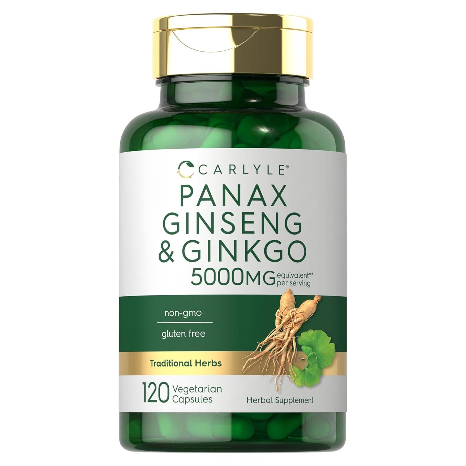 Cápsulas Vegetarianas Carlyle Ginseng y Ginkgo 5000mg - 120 Unidades