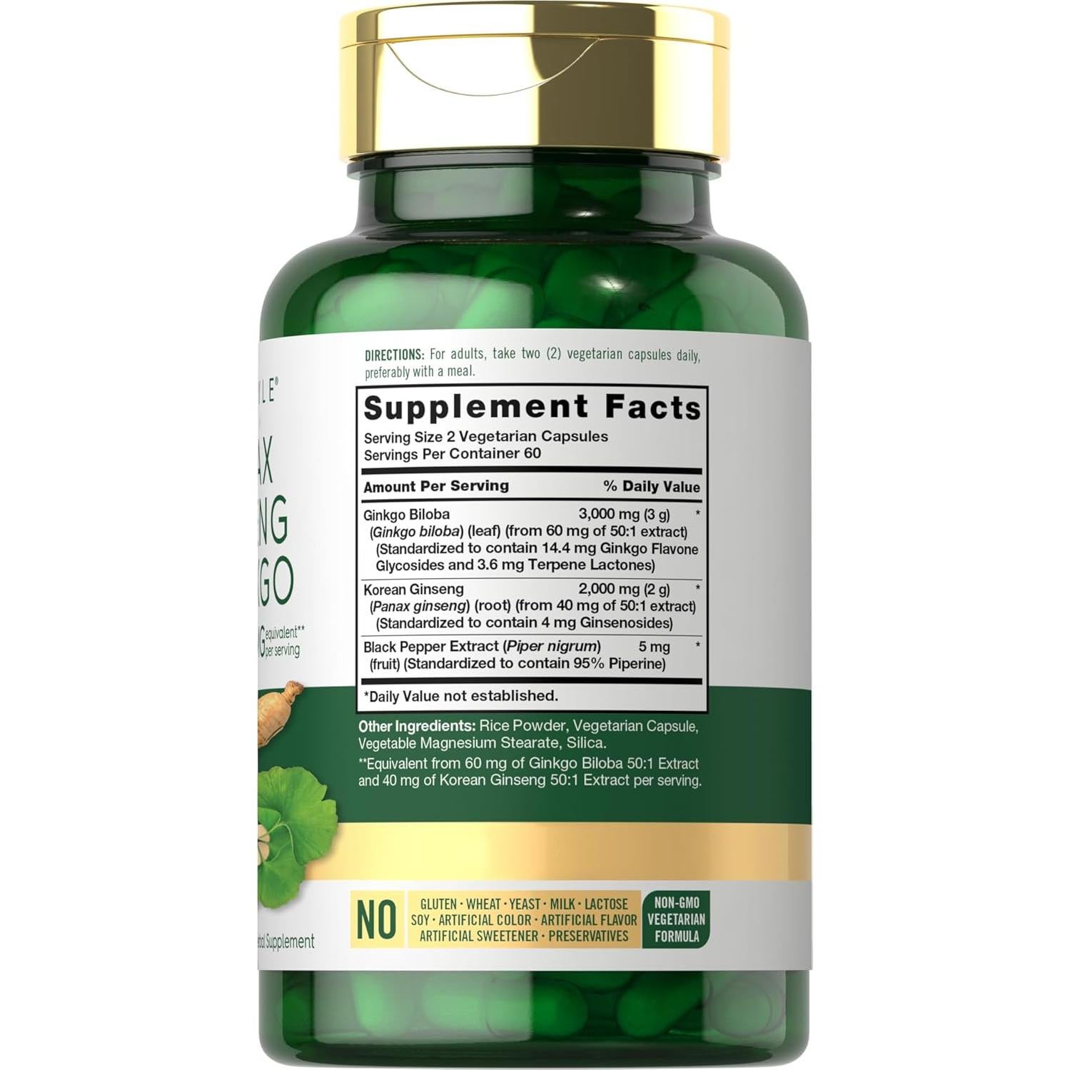 Cápsulas Vegetarianas Carlyle Ginseng y Ginkgo 5000mg - 120 Unidades