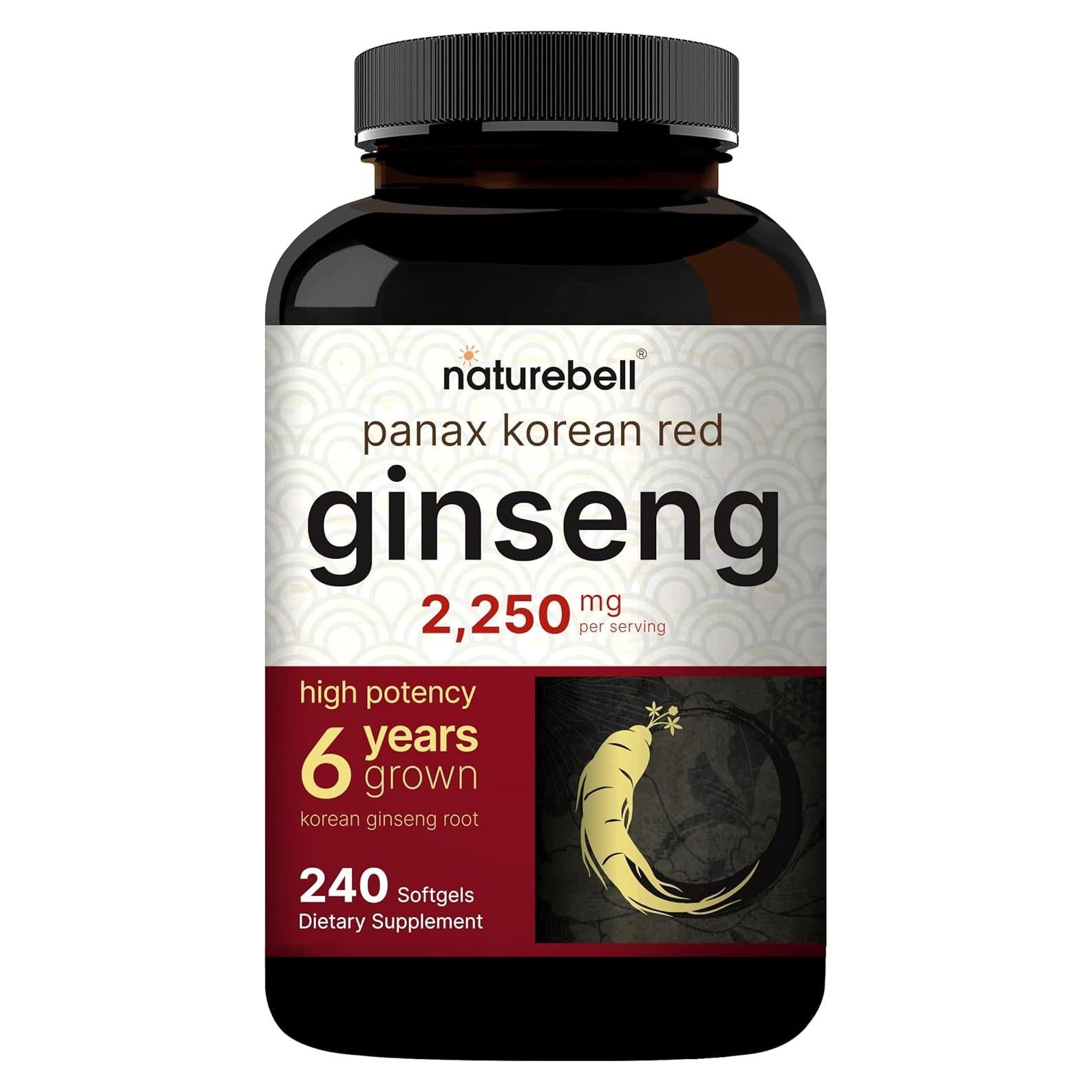 Suplemento de Ginseng Rojo Coreano NatureBell 2250mg 240 Softgels