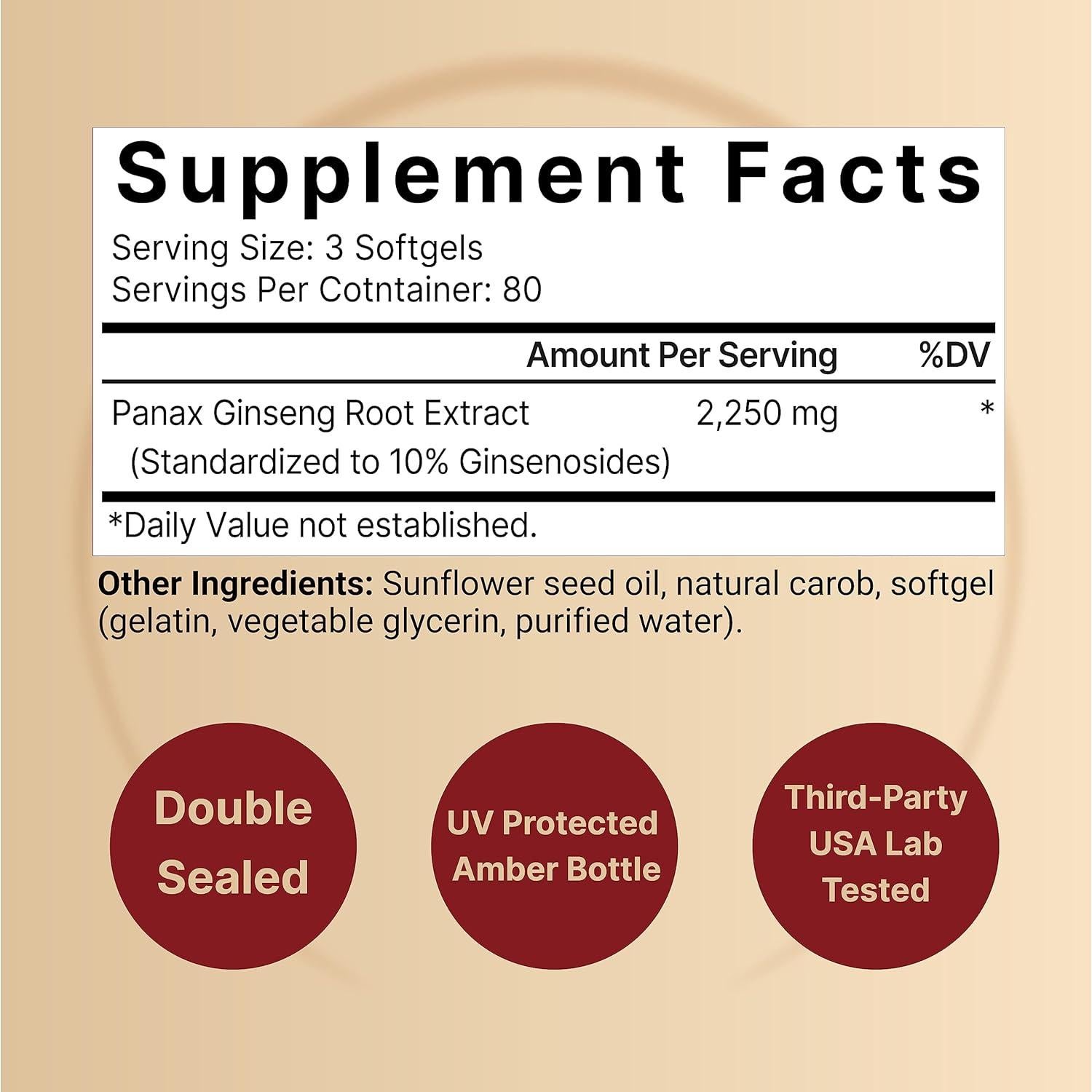 Suplemento de Ginseng Rojo Coreano NatureBell 2250mg 240 Softgels
