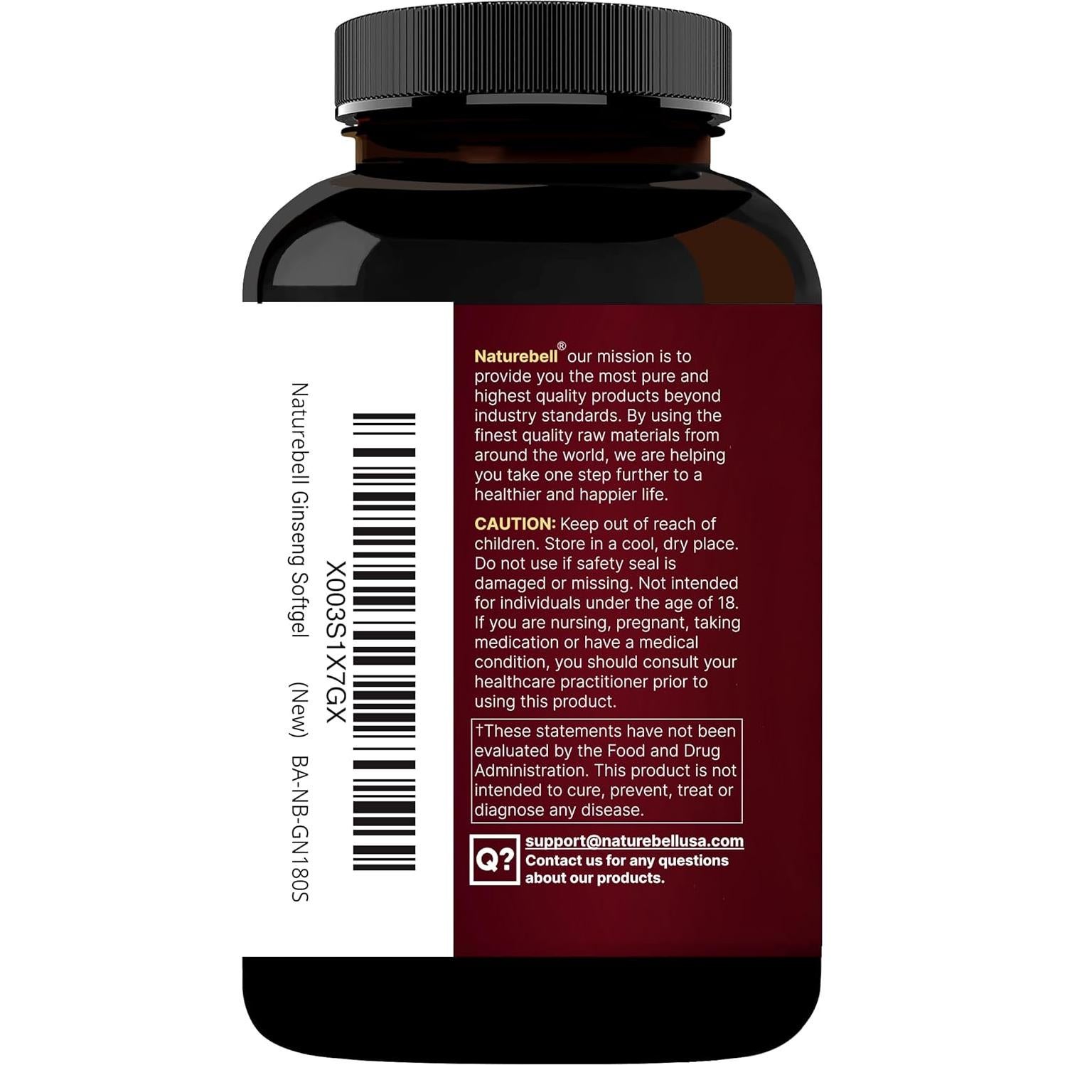 Suplemento de Ginseng Rojo Coreano NatureBell 2250mg 240 Softgels