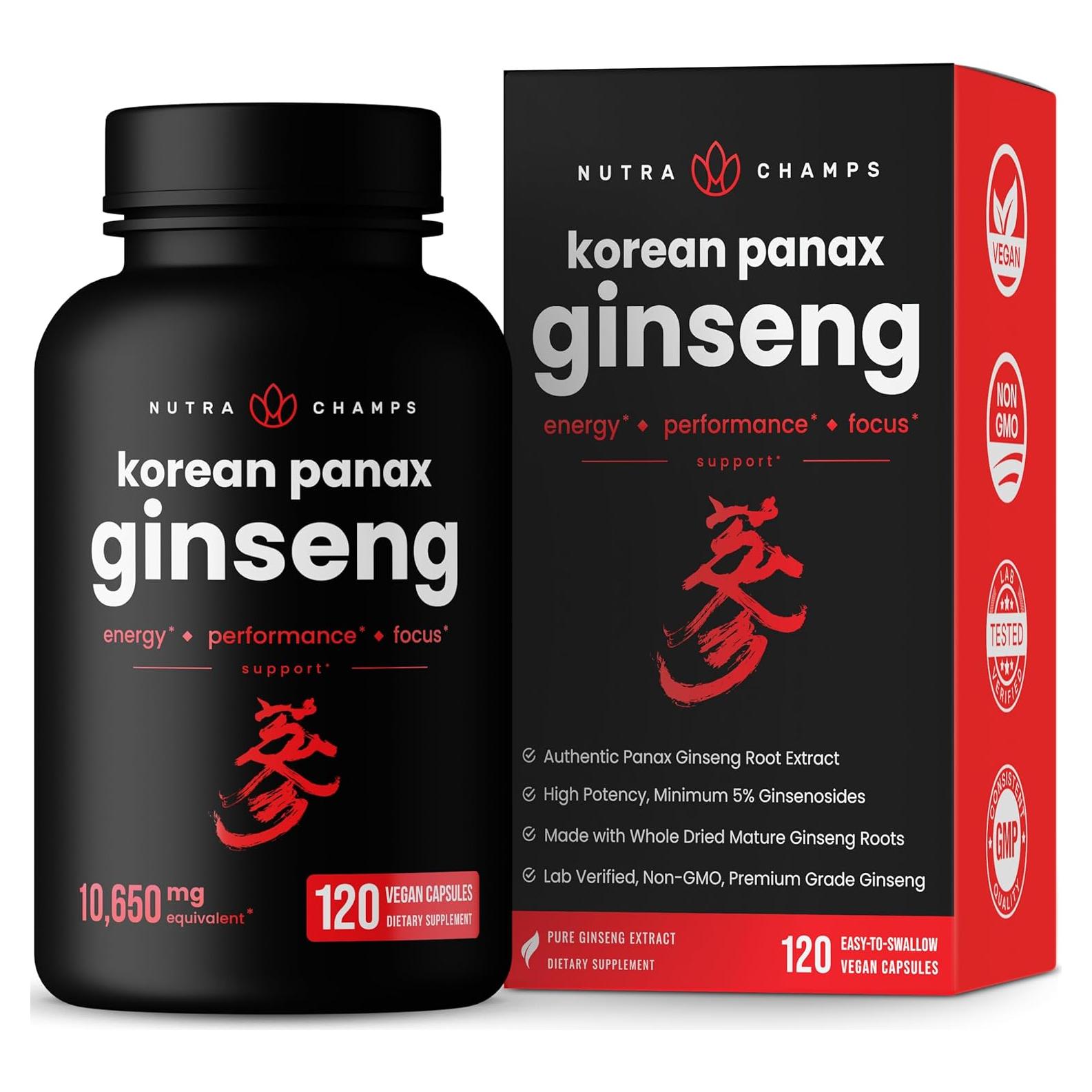 Cápsulas de Ginseng Rojo Panax NutraChamps 120 Unidades
