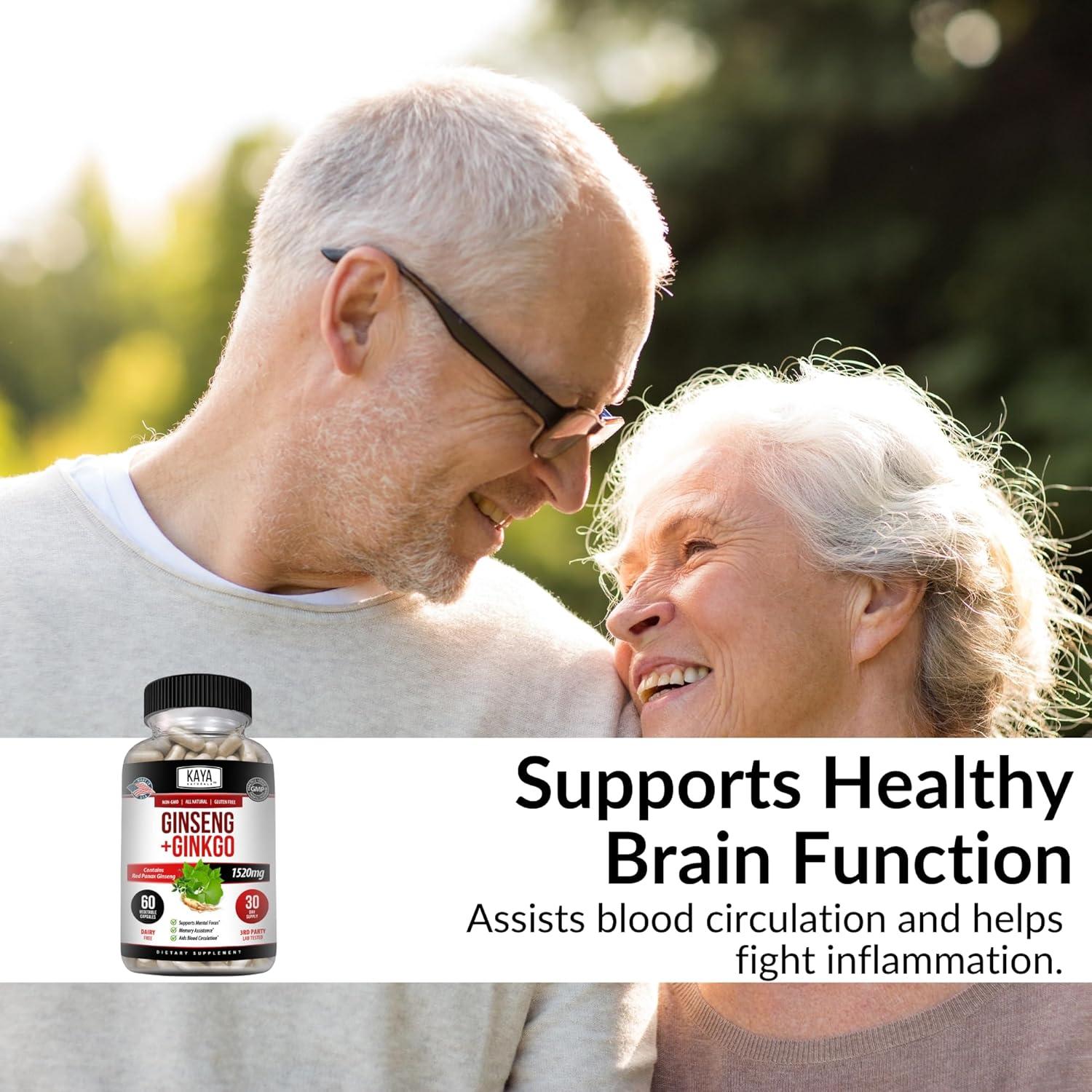 Suplemento Nootrópico Kaya Naturals Ginseng y Ginkgo 60 Cápsulas