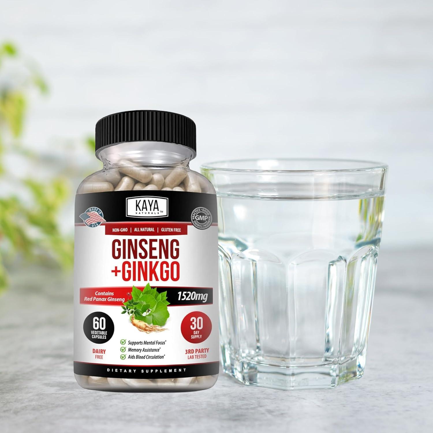 Suplemento Nootrópico Kaya Naturals Ginseng y Ginkgo 60 Cápsulas