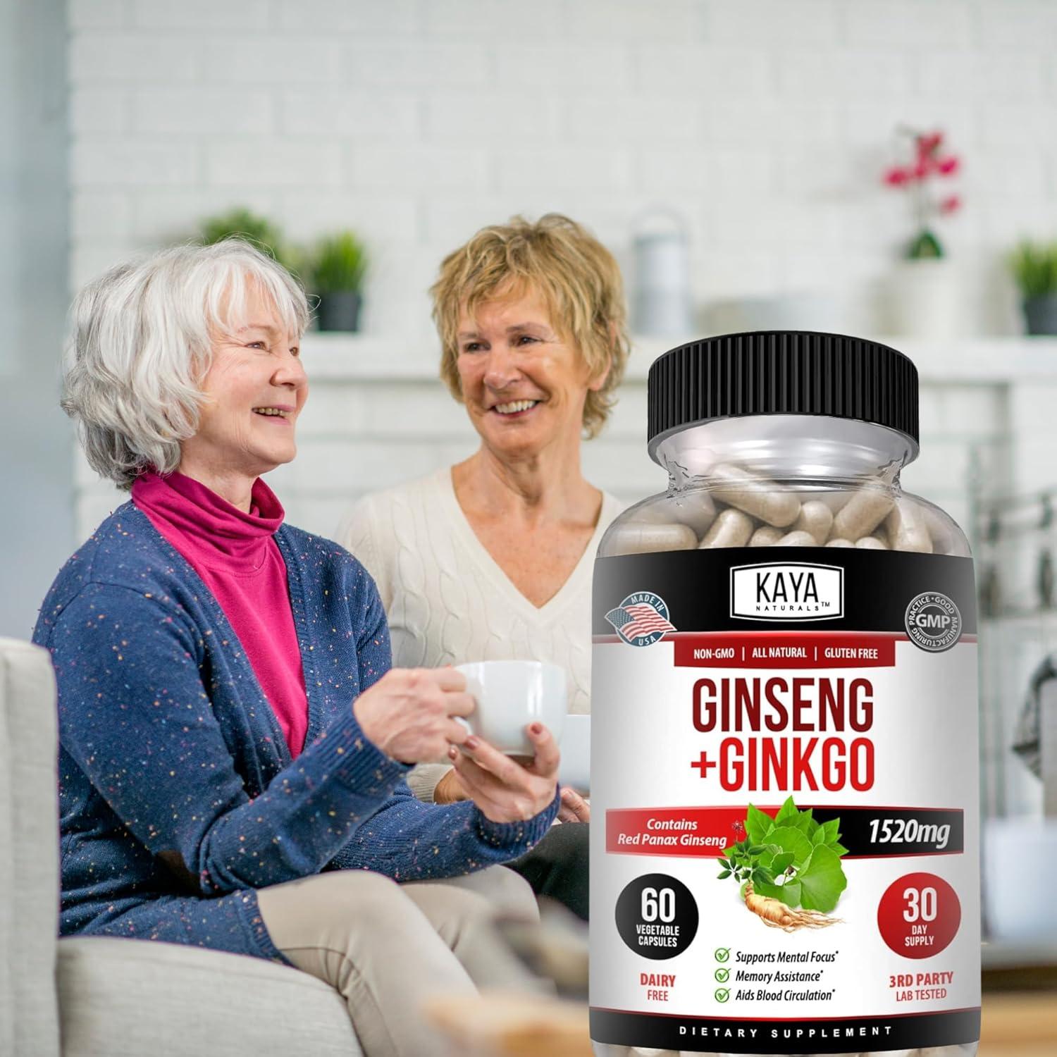 Suplemento Nootrópico Kaya Naturals Ginseng y Ginkgo 60 Cápsulas