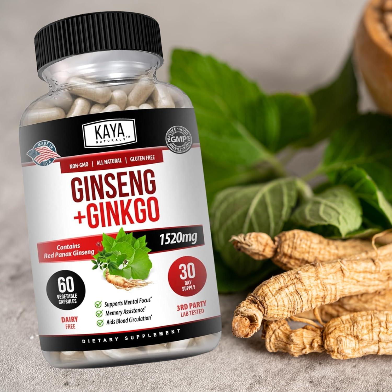 Suplemento Nootrópico Kaya Naturals Ginseng y Ginkgo 60 Cápsulas