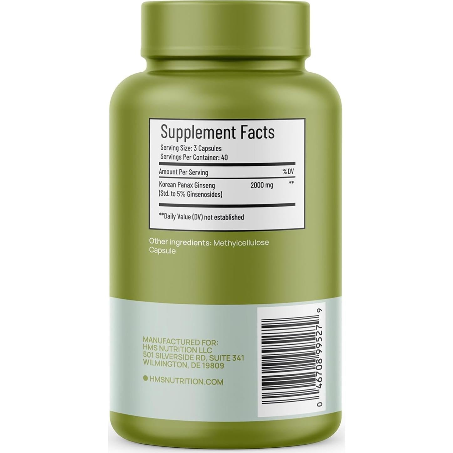 Ginseng Rojo Panax Coreano 2000mg 120 Cápsulas Veganas