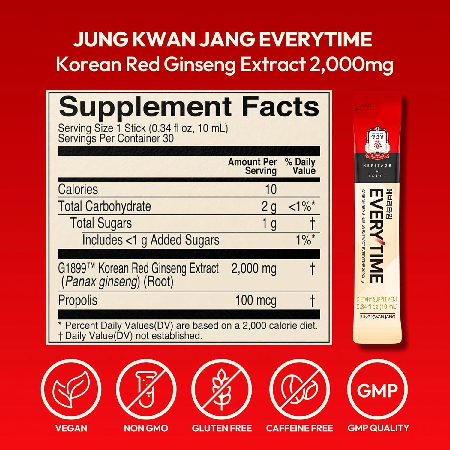 Extracto de Ginseng Rojo Coreano JungKwanJang 2000mg - 10 Sticks