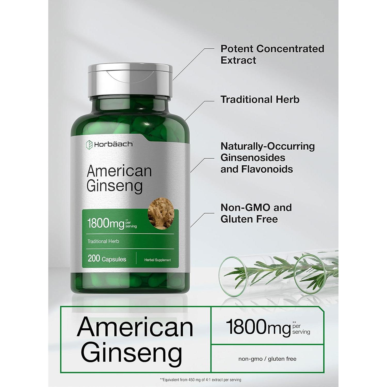 Cápsulas de Ginseng Americano Horbaach 1800 mg 200 Unidades