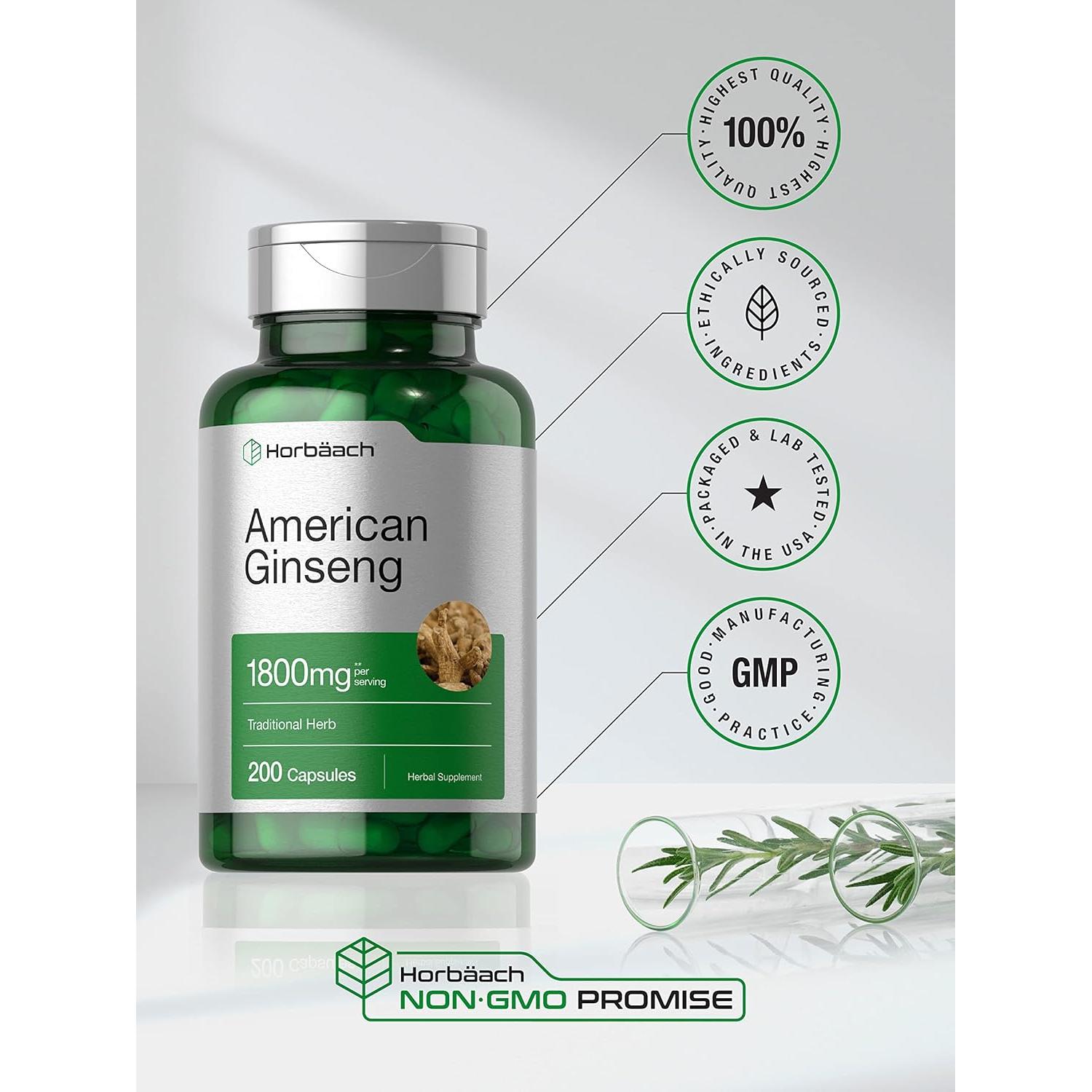 Cápsulas de Ginseng Americano Horbaach 1800 mg 200 Unidades