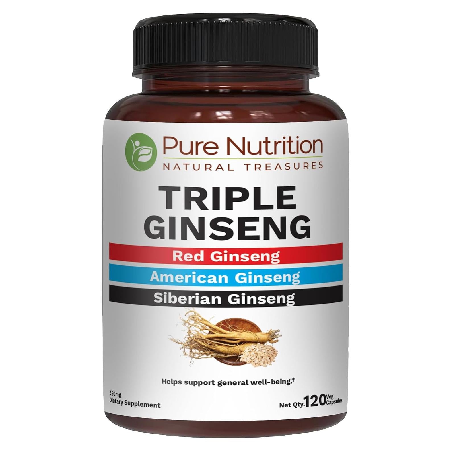 Suplemento Ginseng Triple Nutrición Pura 650mg 120 Caps