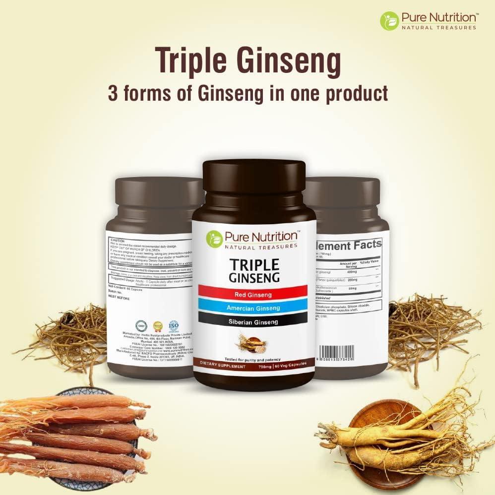 Suplemento Ginseng Triple Nutrición Pura 650mg 120 Caps