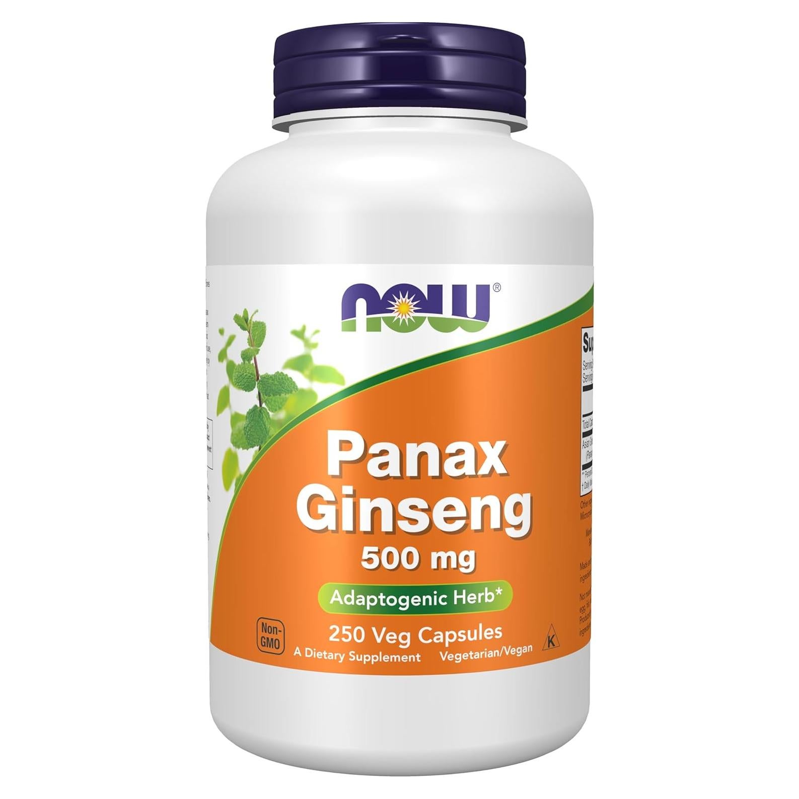 Suplemento de Ginseng Panax NOW Foods 500 mg 250 Cápsulas Veganas