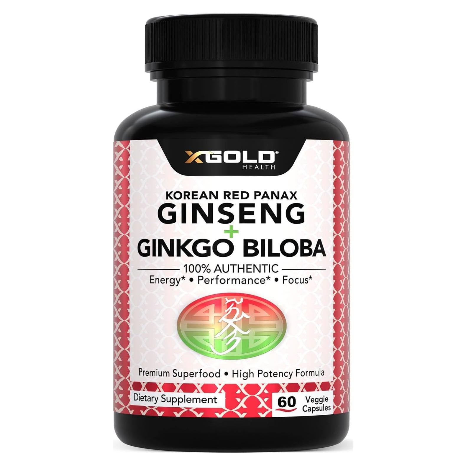 Ginseng Rojo Coreano 1200mg + Ginkgo Biloba 60mg - Suplemento Vegano