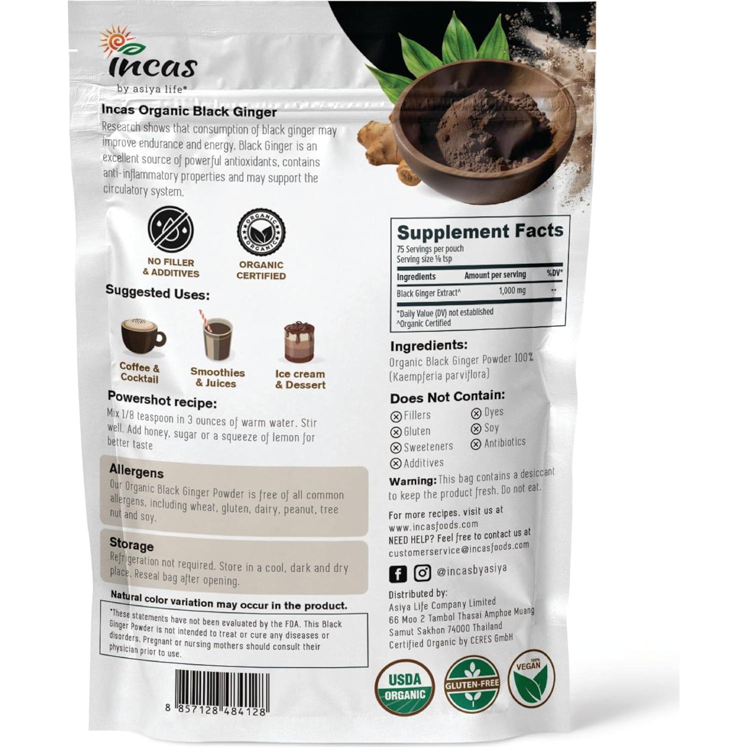 Polvo de Jengibre Negro Orgánico Incas 75g - Suplemento Herbal