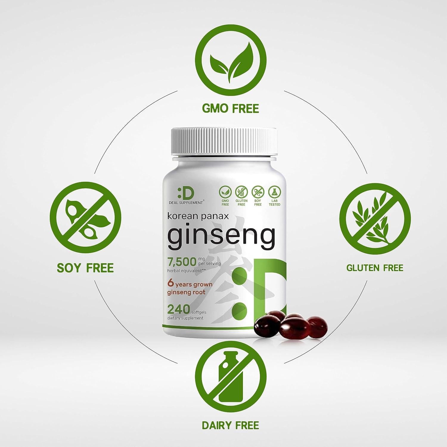 Ginseng Rojo Coreano Panax 7500mg - 240 Geles Blandos 150mg