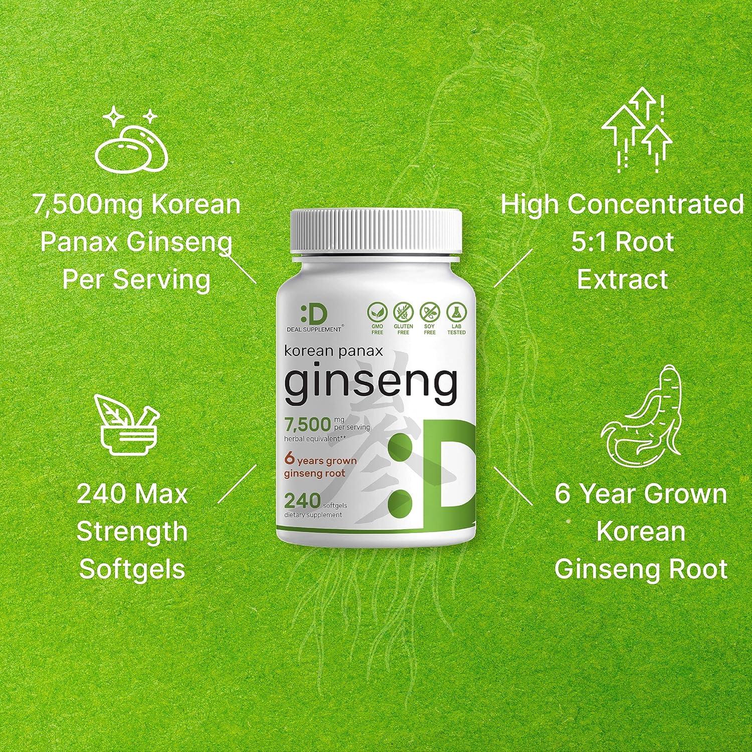 Ginseng Rojo Coreano Panax 7500mg - 240 Geles Blandos 150mg