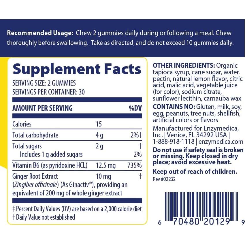 Gominolas de Jengibre Enzymedica con Vitamina B6 - 60 Unidades