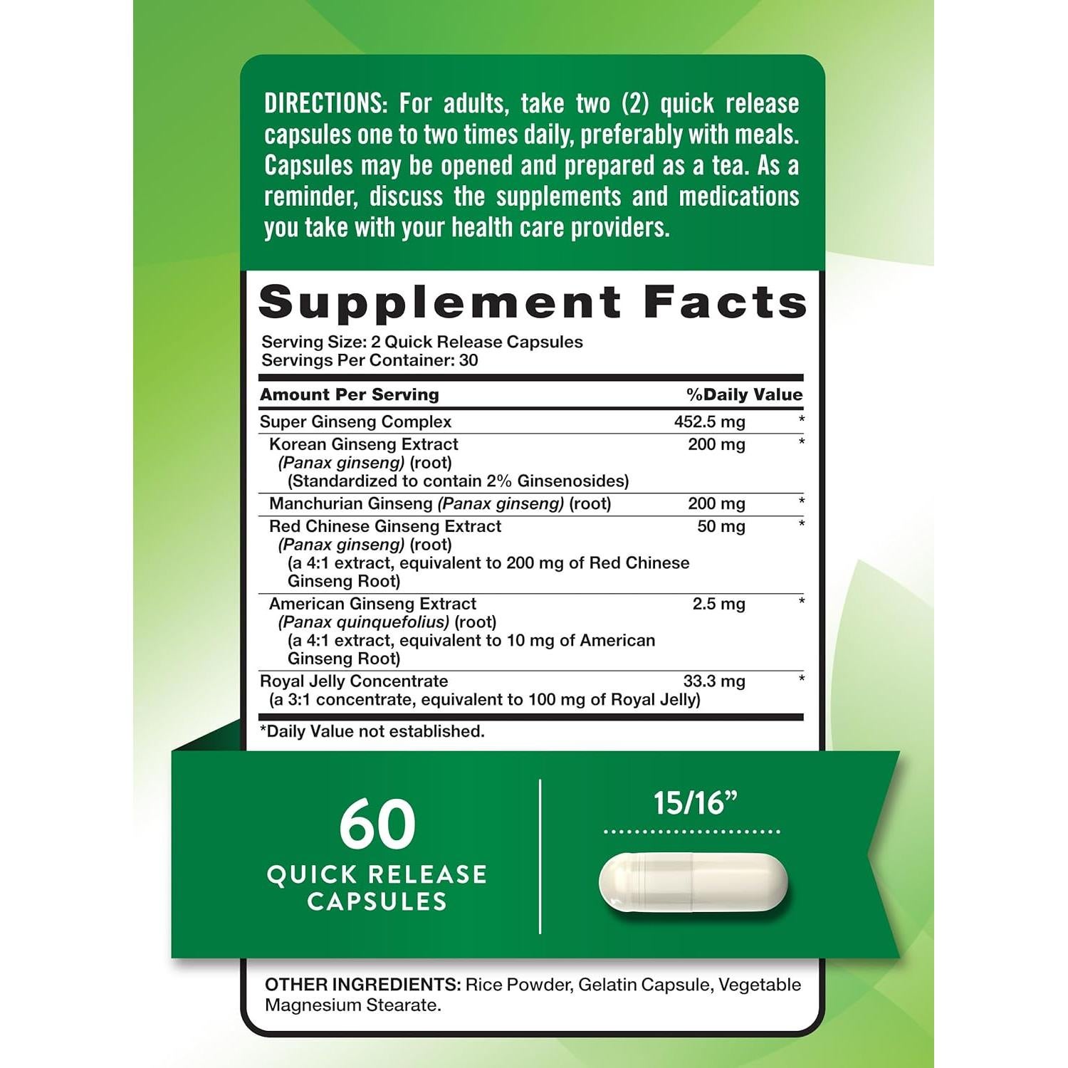 Complejo de Ginseng La Verdad de la Naturaleza 60 Cápsulas