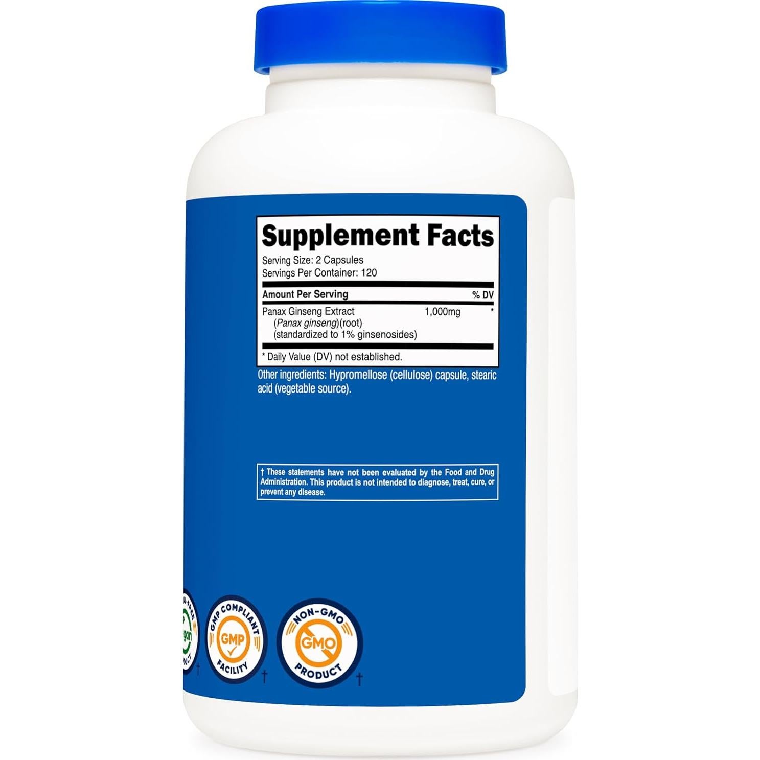 Nutricost Ginseng Panax 1000mg 240 Cápsulas Sin OGM Gluten