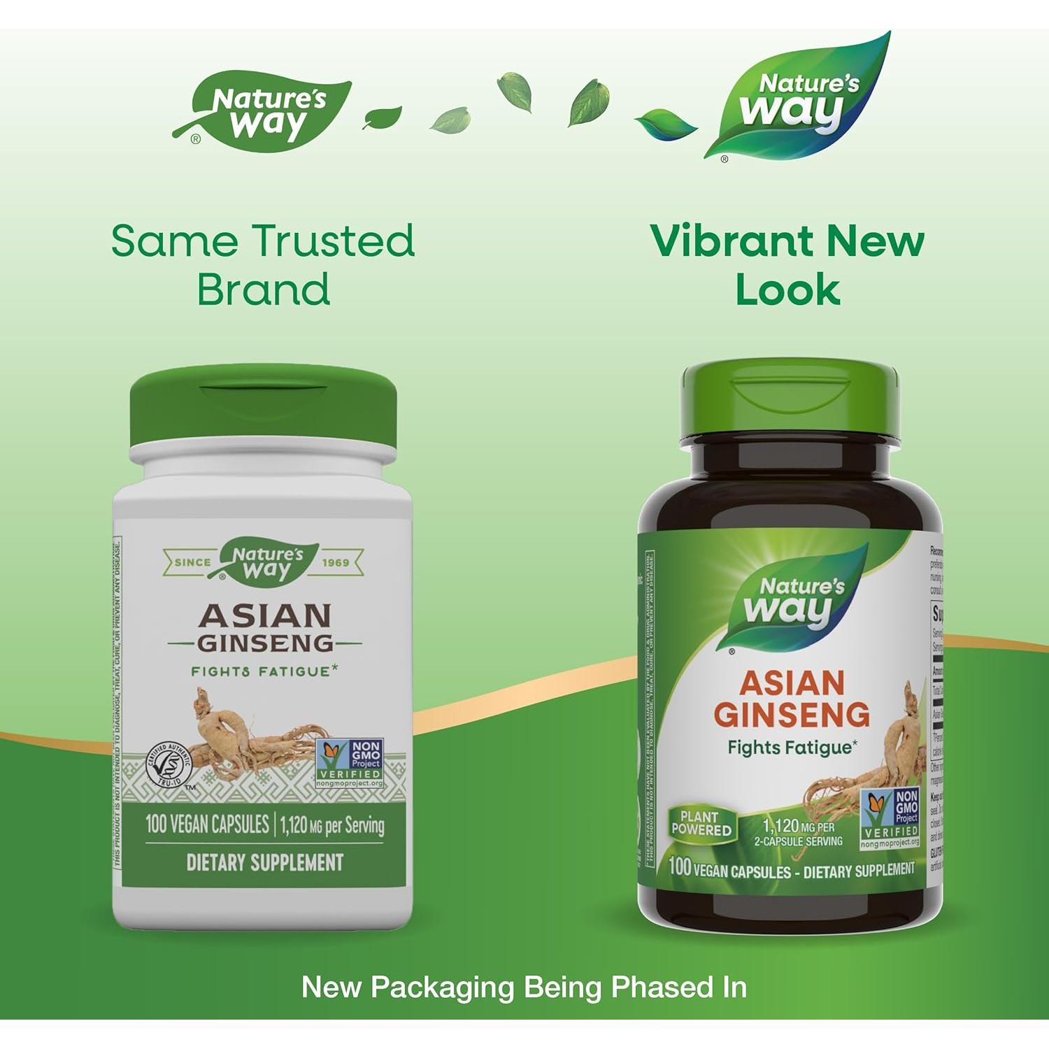 Ginseng Asiático Nature's Way 1120mg 100 Cápsulas Veganas