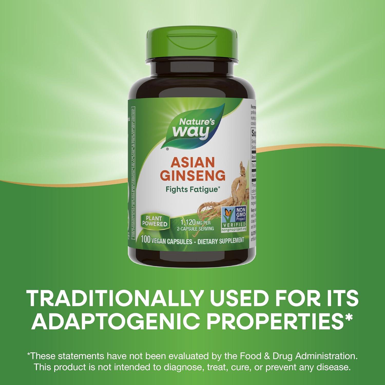 Ginseng Asiático Nature's Way 1120mg 100 Cápsulas Veganas