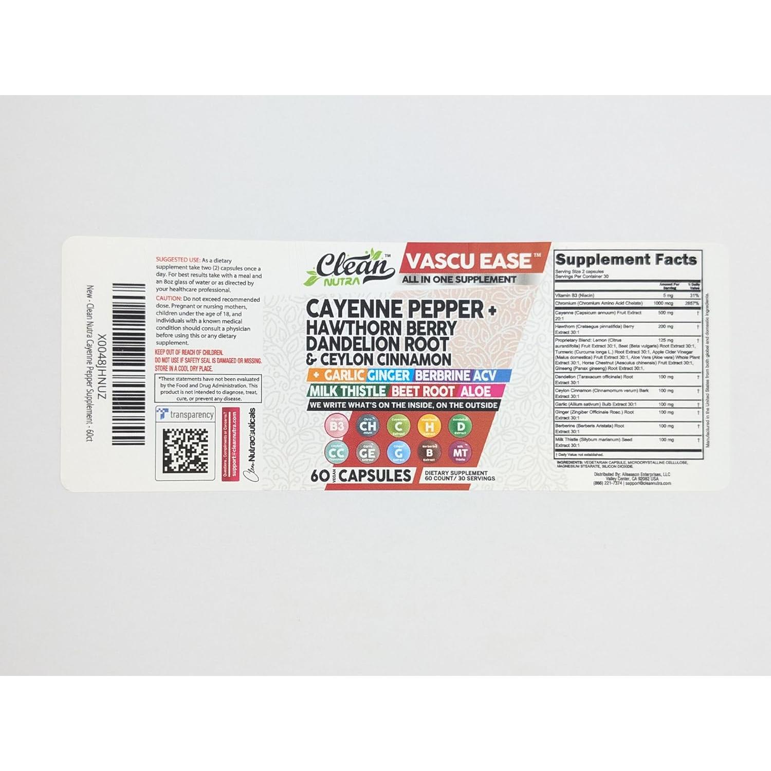 Suplemento Vascu Ease Clean Nutra 60 Cápsulas Salud Vascular