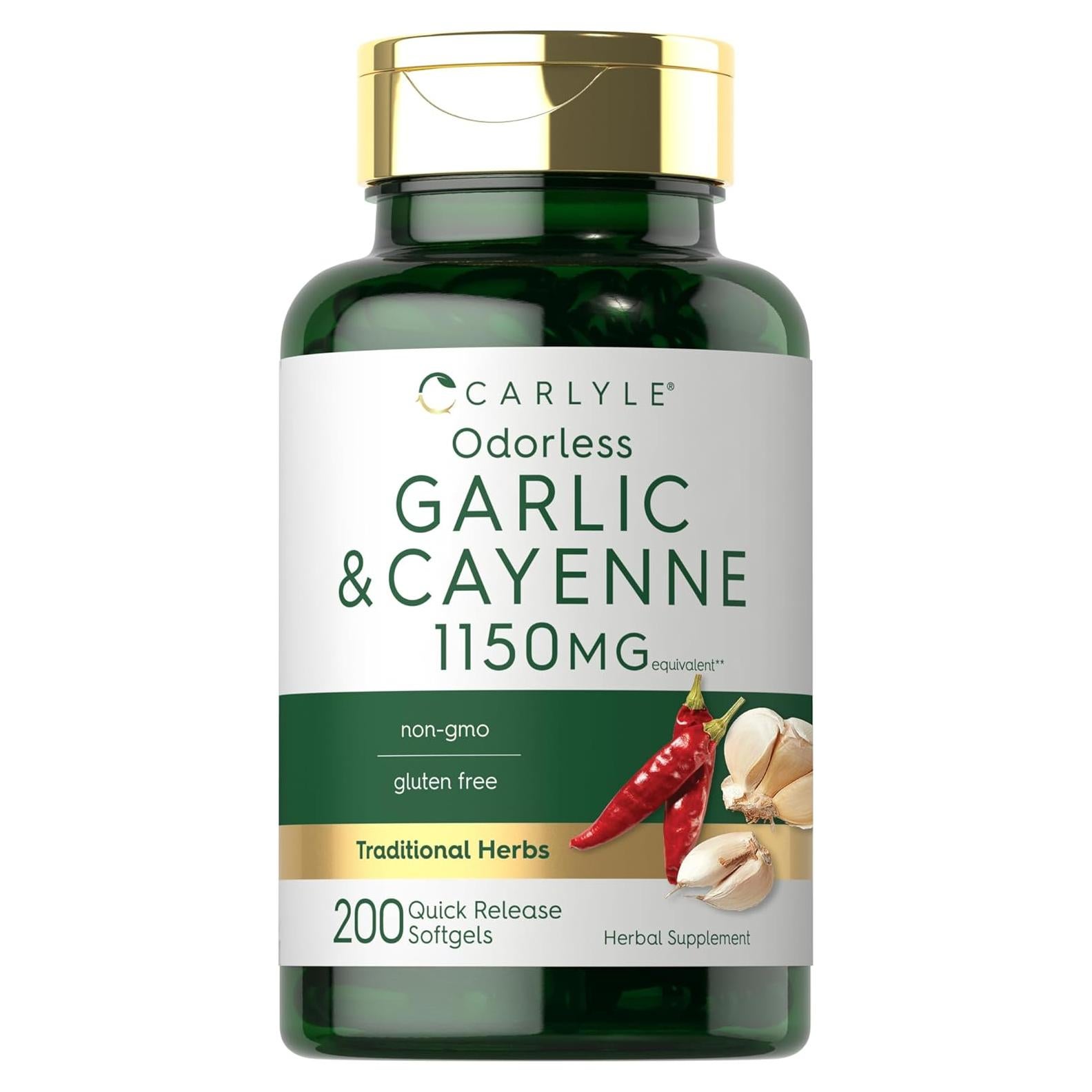 Ajo Sin Olor y Cayena Carlyle 1150mg 200 Gelatinas Blandas