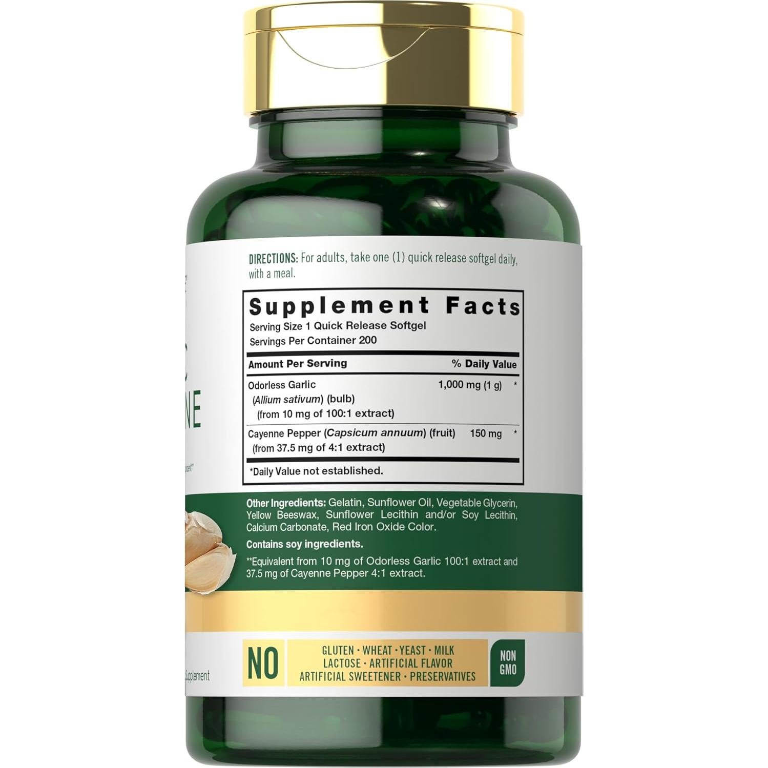 Ajo Sin Olor y Cayena Carlyle 1150mg 200 Gelatinas Blandas