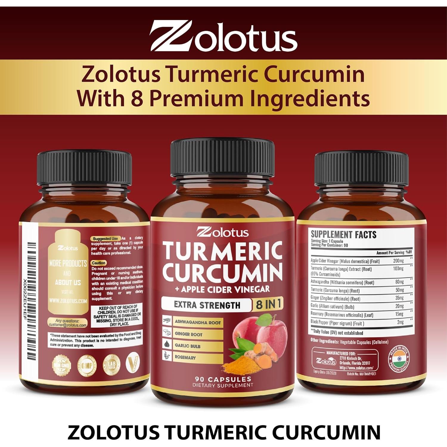 Suplemento 7 en 1 Cápsulas de Cúrcuma Zolotus 90 Unidades