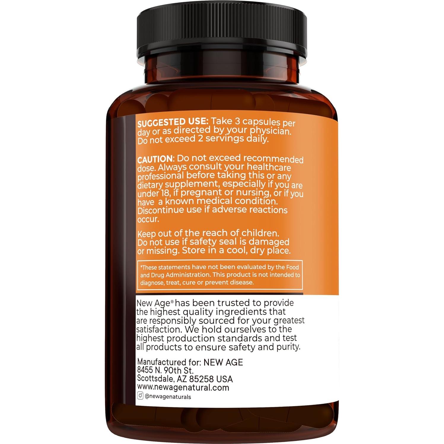 Cápsulas de Cúrcuma Curcumina New Age - 180 Unidades - No OGM